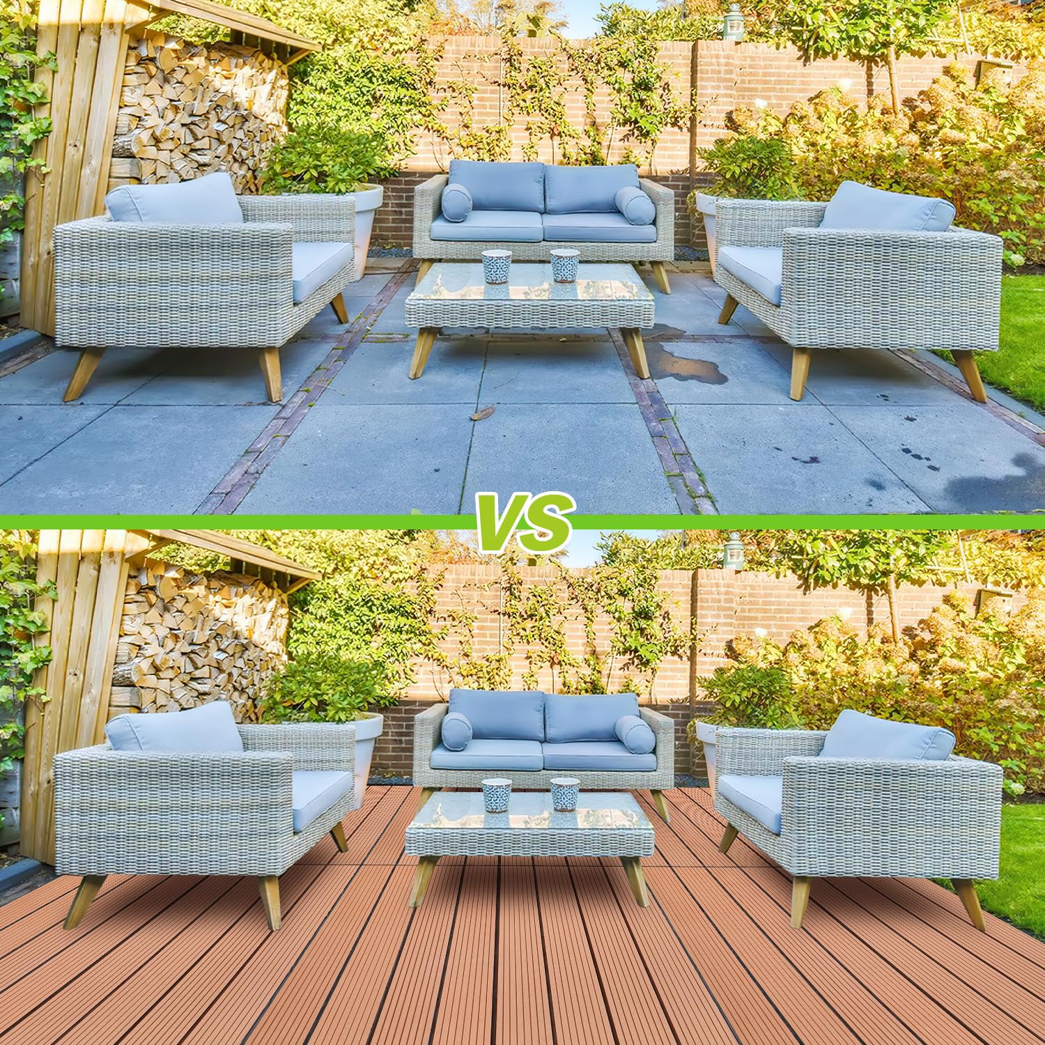 36 azulejos de terraza de WPC, 30 x 60 cm, baldosa de suelo para balcón, azulejos de jardín con sistema de clic, para terrazas, balcones, resistentes al agua para terraza, para 6 m², color