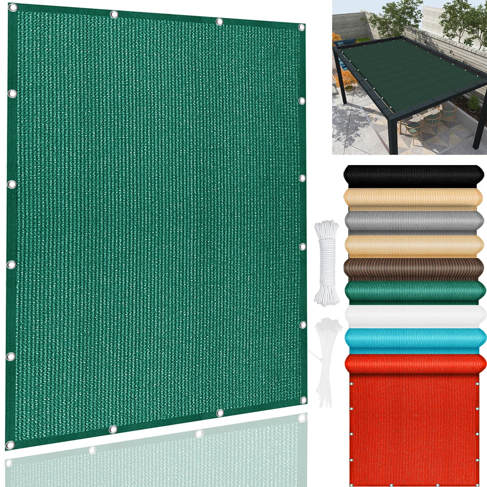 GLDYTVF Outdoor Garden Sunscreen Awning Canopy 190 x 900 cm Breathable Rectangle Shade Sail with 98% UV Block Dark Green Shade Net for Porch and Garden Includes Grommets