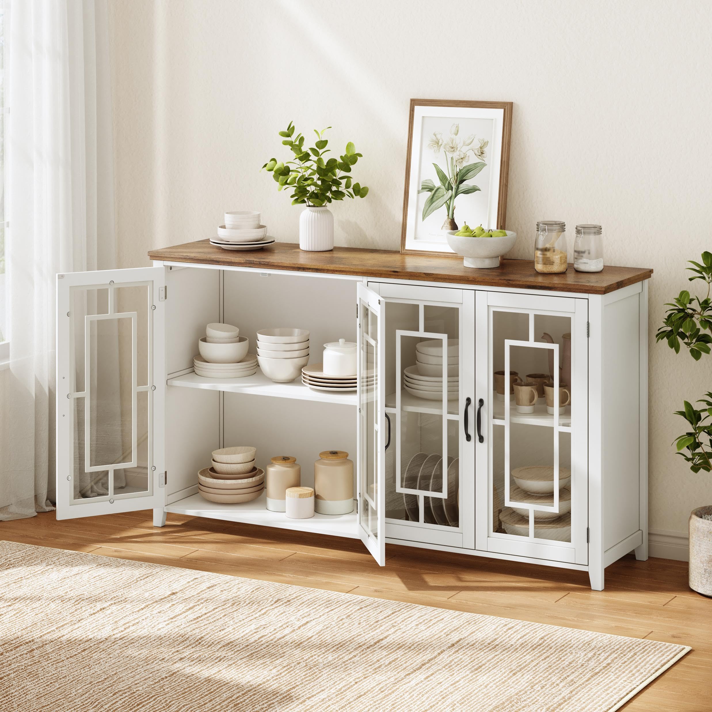 Aparador de cocina de 160 cm con almacenaje espacioso y dispositivo antivuelco