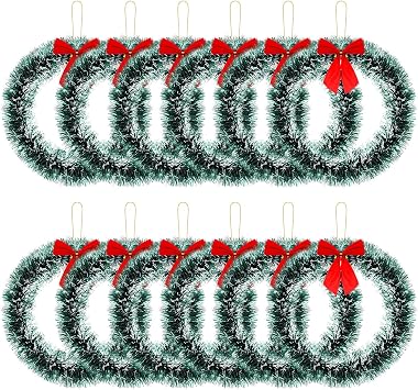 12 Inch Christmas Wreath with Red Bow Bulk Artificial Christmas Garland Creative Winter Decoration Christmas Tree Hanging Ornaments for Window Front Door Kitchen Shop Indoor Outdoor