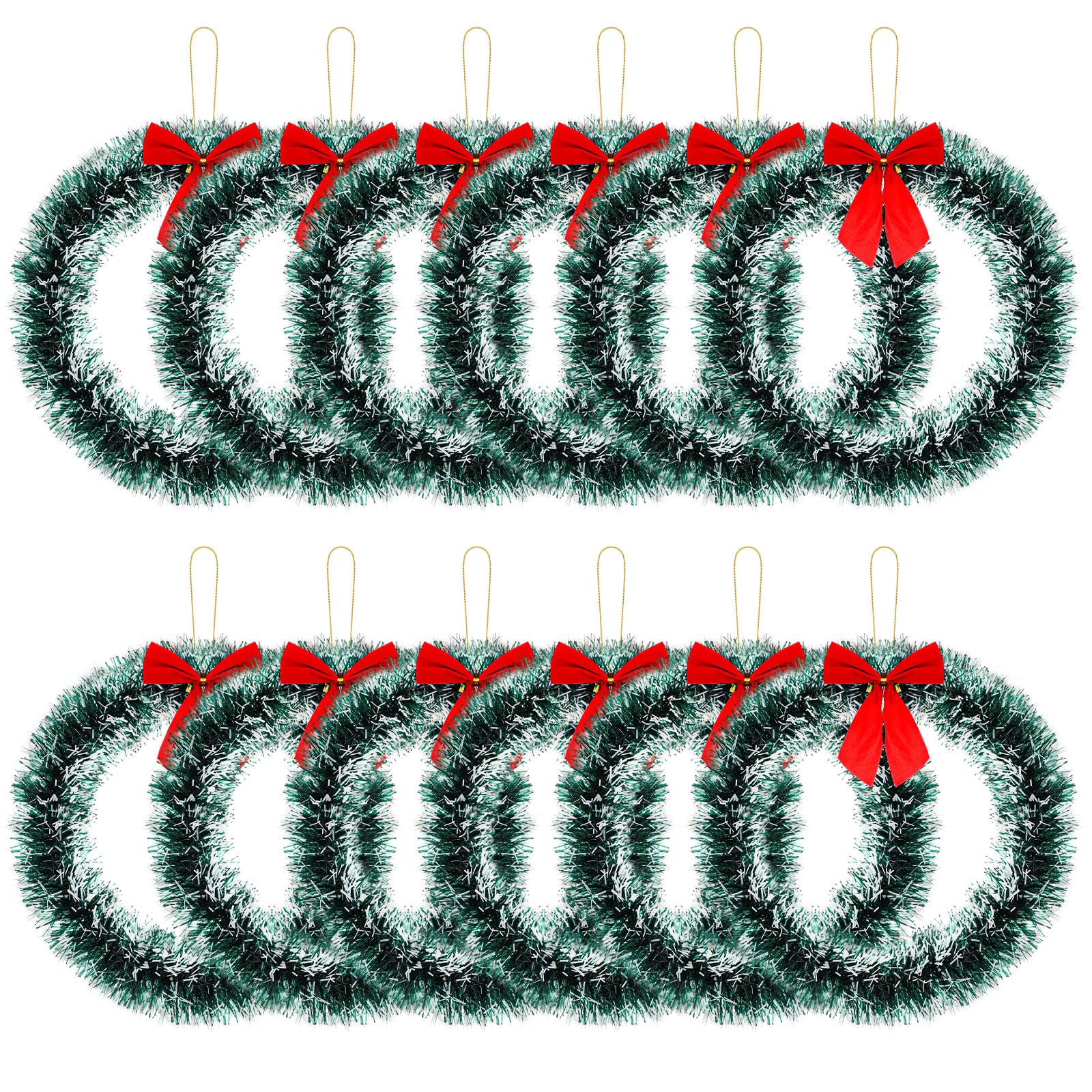 Wavyknot 12 Inch Christmas Wreath with Red Bow Bulk Artificial Christmas Garland Creative Winter Decoration Christmas Tree Hanging Ornaments for