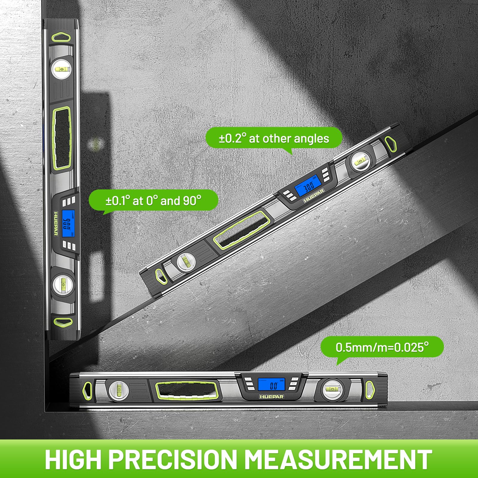 Huepar Livella digitale da 24 pollici, strumento professionale intelligente di precisione Torpedo, display LCD luminoso, avvisi acustici, fondo magnetico, IP54, resistente alla polvere e all'acqua