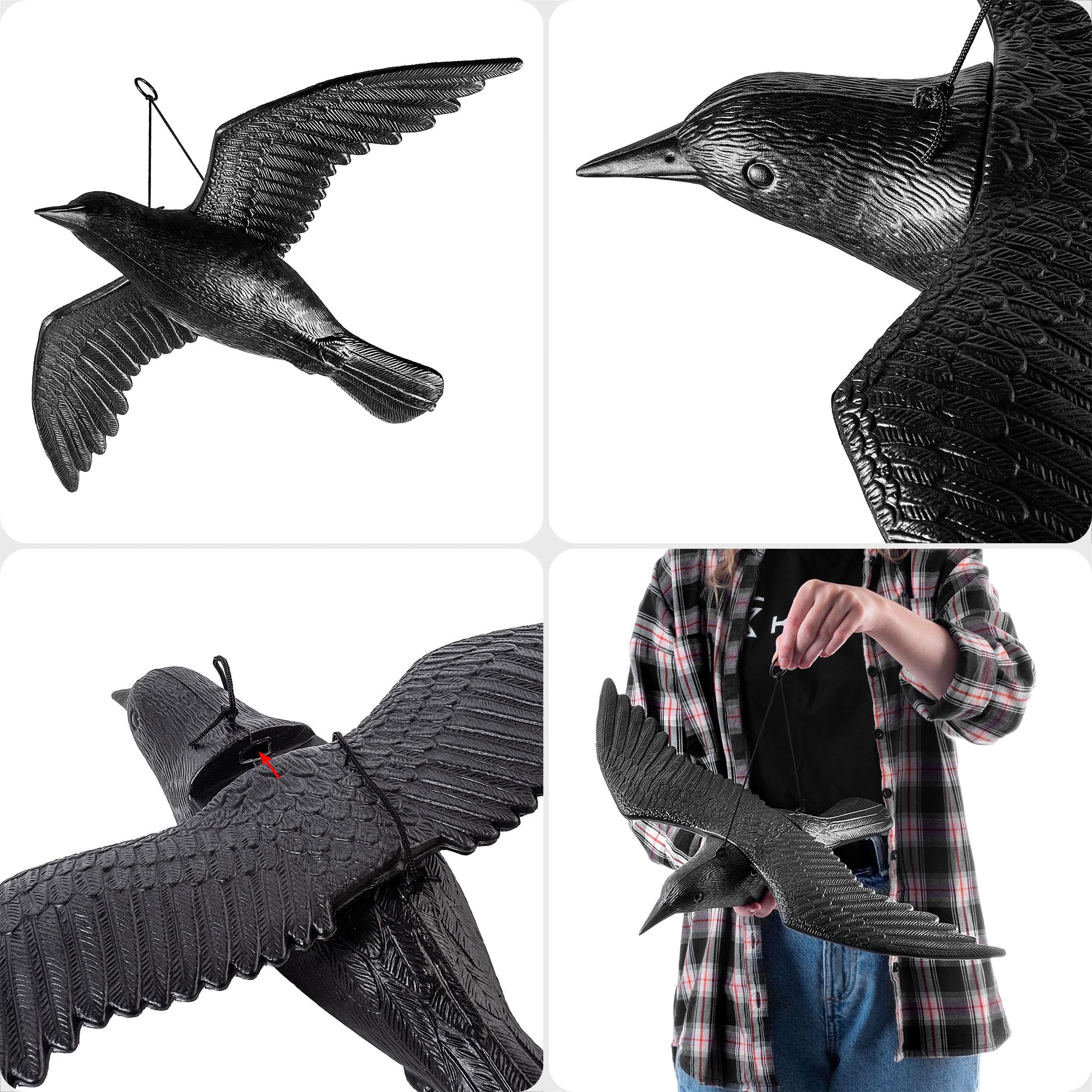 KADAX - Cerf-Volant Effaroucheur D'Oiseaux En Forme De Faucon - 180 X 80 Cm, Avec Laisse 2m - Pour Jardin, Verger