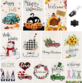 Seasonal Garden Flags Set of 12 Double Sided 12 x 18 Inch Yard Flags Small Welcome Garden Flags for Outside, Summer Fall Winter Halloween Christmas Outdoor Flags Holiday Garden Flags for All Seasons