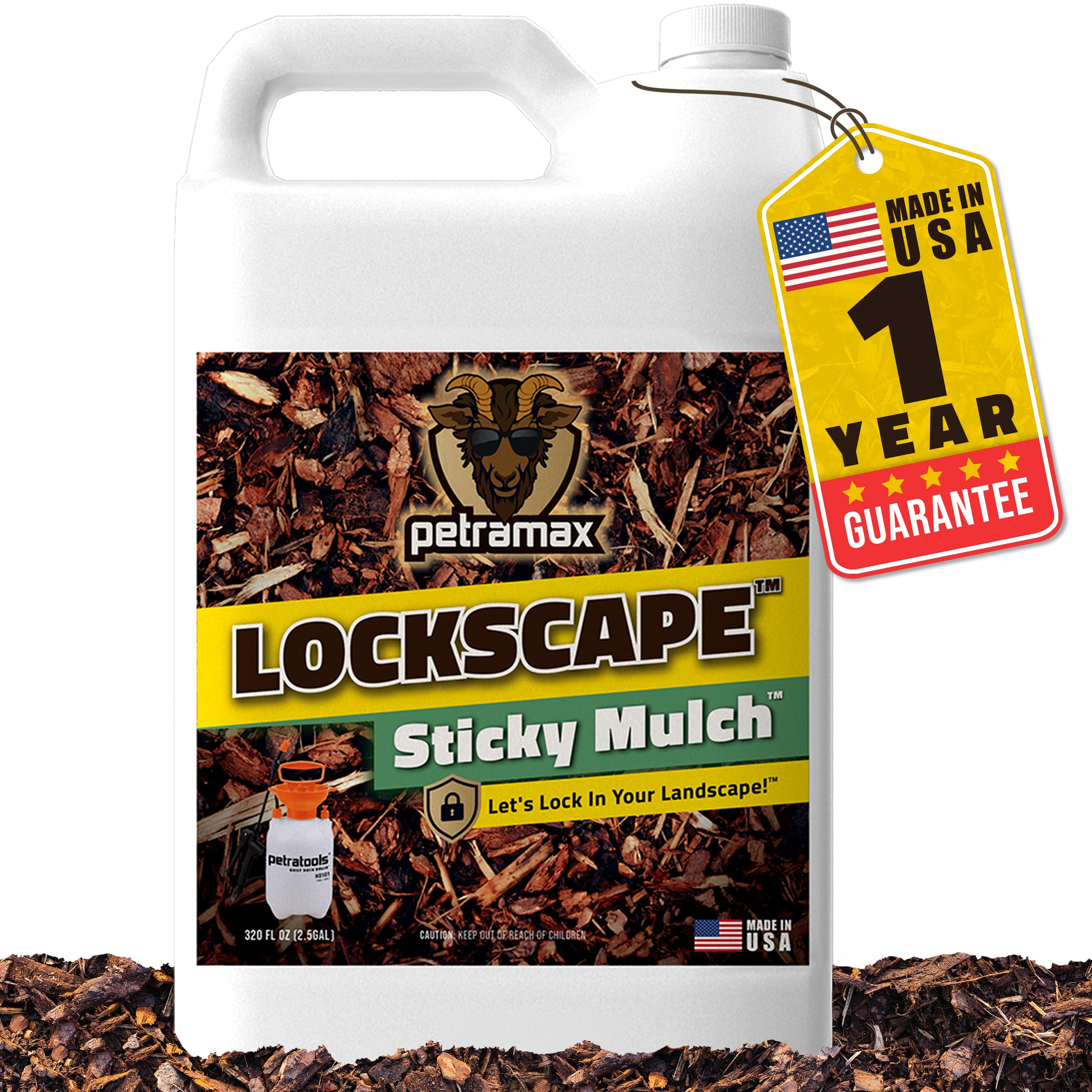 Lockscape Sticky Mulch Glue for Landscaping 2.5 Gallon - Lasts Up to 2 Years, Non-Toxic, Ultra Concentrated Landscape Binder - Strong Mulch and Rock Glue for Landscaping Pea Gravel, Pine Straw & More