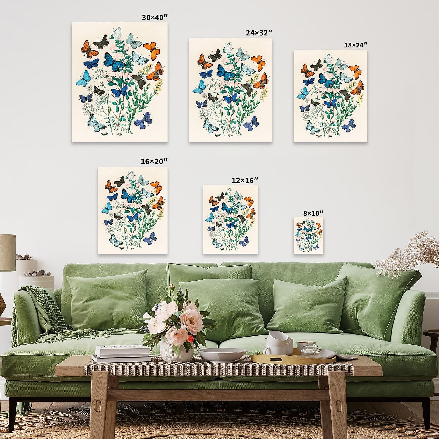 Poster Master European Butterflies and Moths Canvas - Retro Butterfly Print - Flower Art - Gift for Him, Her & Animal Lover - Floral Decor for Bedroom or Living Room - 8x10 STRETCHED Canvas