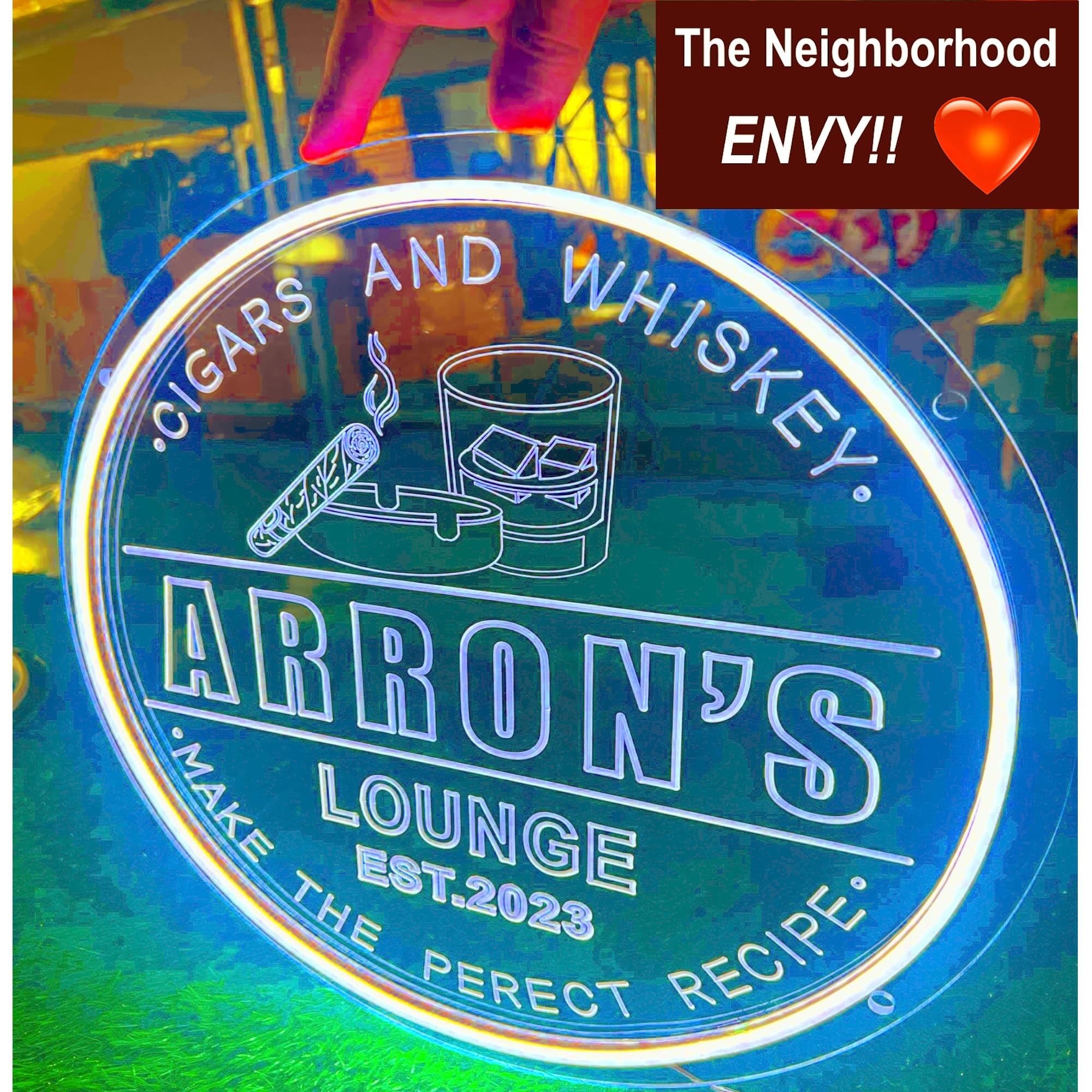 WhatABirdie Personalized Cigar Lounge Neon Signs - Customs Name Cigar Room LED Sign- Cigar Whiskey Gift Signs for Man Cave Game Room - LED Light Up Sign - Gift for Dad, Husband