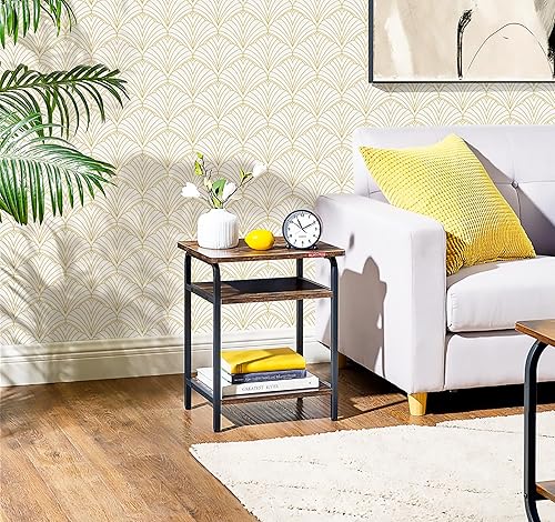 Miniatura 2 de Papel tapiz autoadhesivo de 17.3 x 118 pulgadas, papel tapiz blanco y dorado, papel tapiz geométrico de rayas festoneadas, papel de contacto