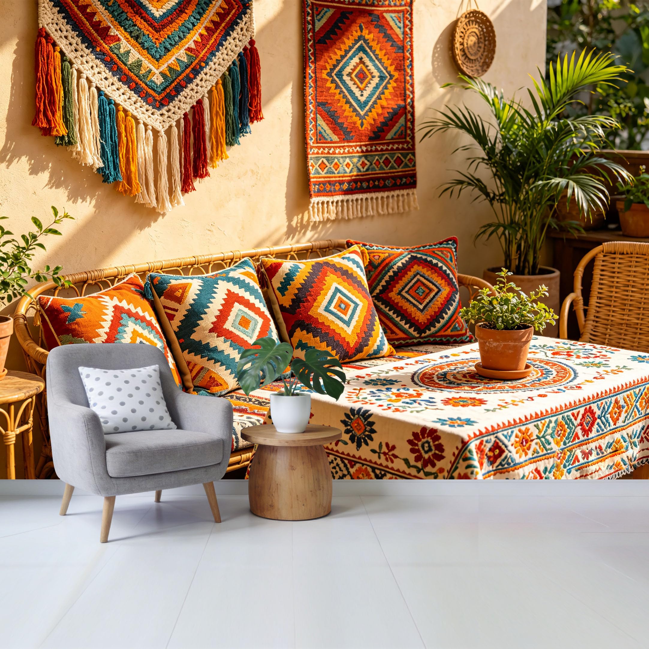 Custom Size Wall Mural Bohemian Southwestern Geometric Pattern Vibrant Kilim Tapestry Style SelfAdhesive Wall Fabric Removable Wallpaper for Home Office Decor