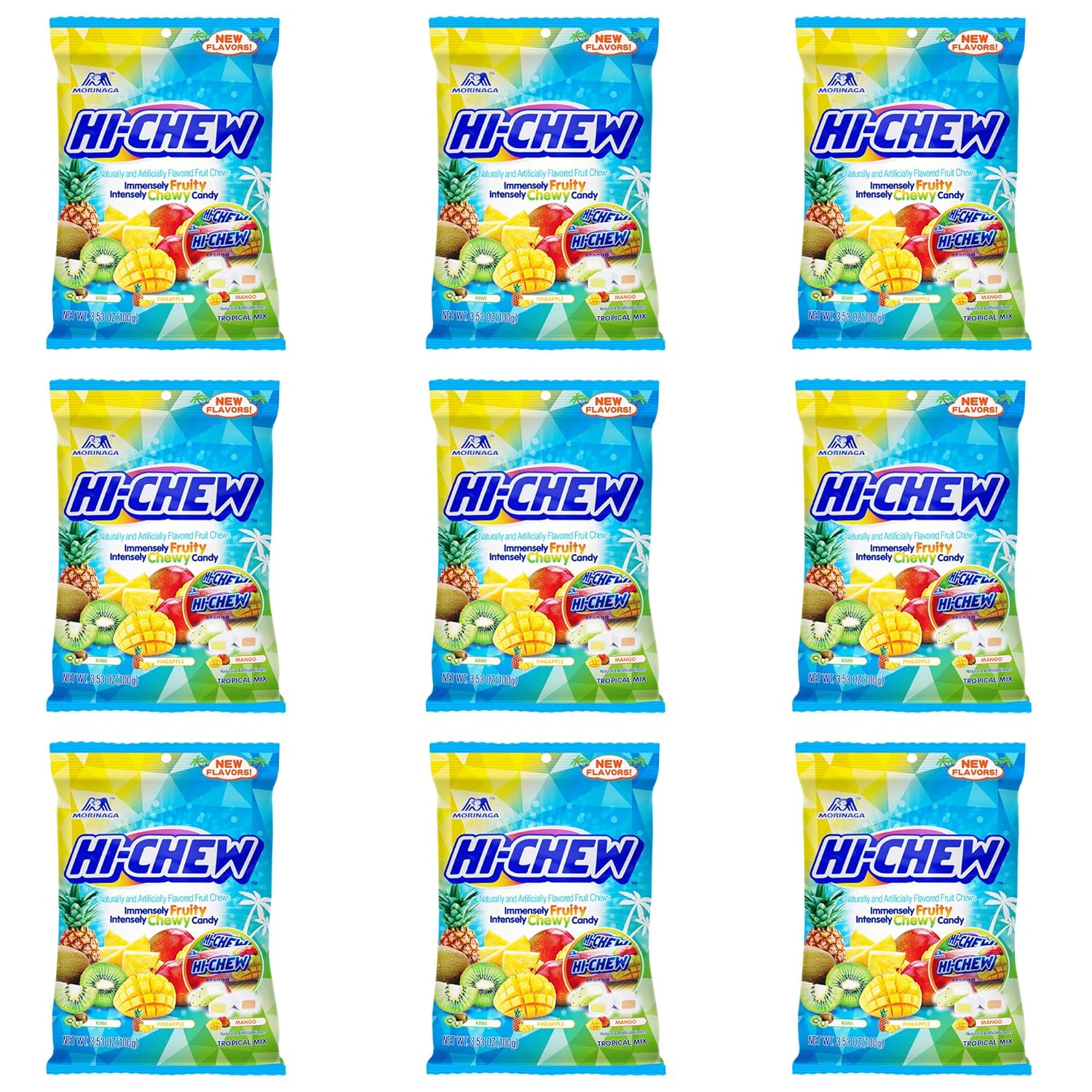 Hi Chew Tropical Mix Flavor Soft and Chewy Taffy Candy - Bundle Pack of 9