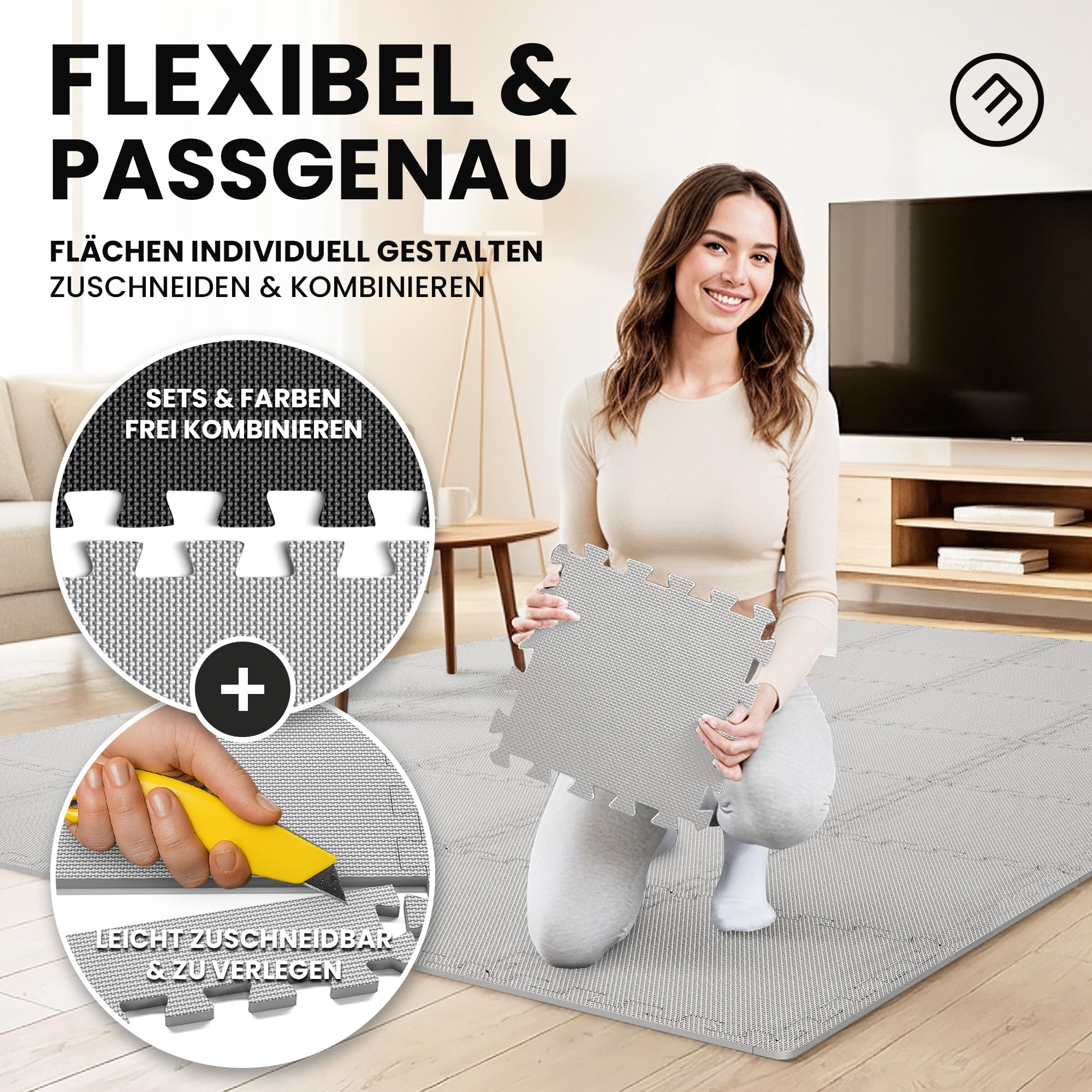 Schutzmatten Bodenschutzmatte Set Sportmatte Gymnastikmatte Puzzlematte: Puzzle Sportgeräte Matte Fitnessmatte Turnmatte Unterlegmatte Bodenmatte Sport Mat Trainingsmatte Gummimatte Yogamatte - Grey