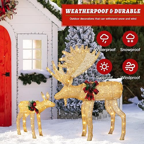 Miniatura 6 de Vongrasig Reno de Navidad preiluminado de 68 pulgadas, ciervo macho de Navidad con 70 luces LED cálidas, decoración festiva para exteriores e