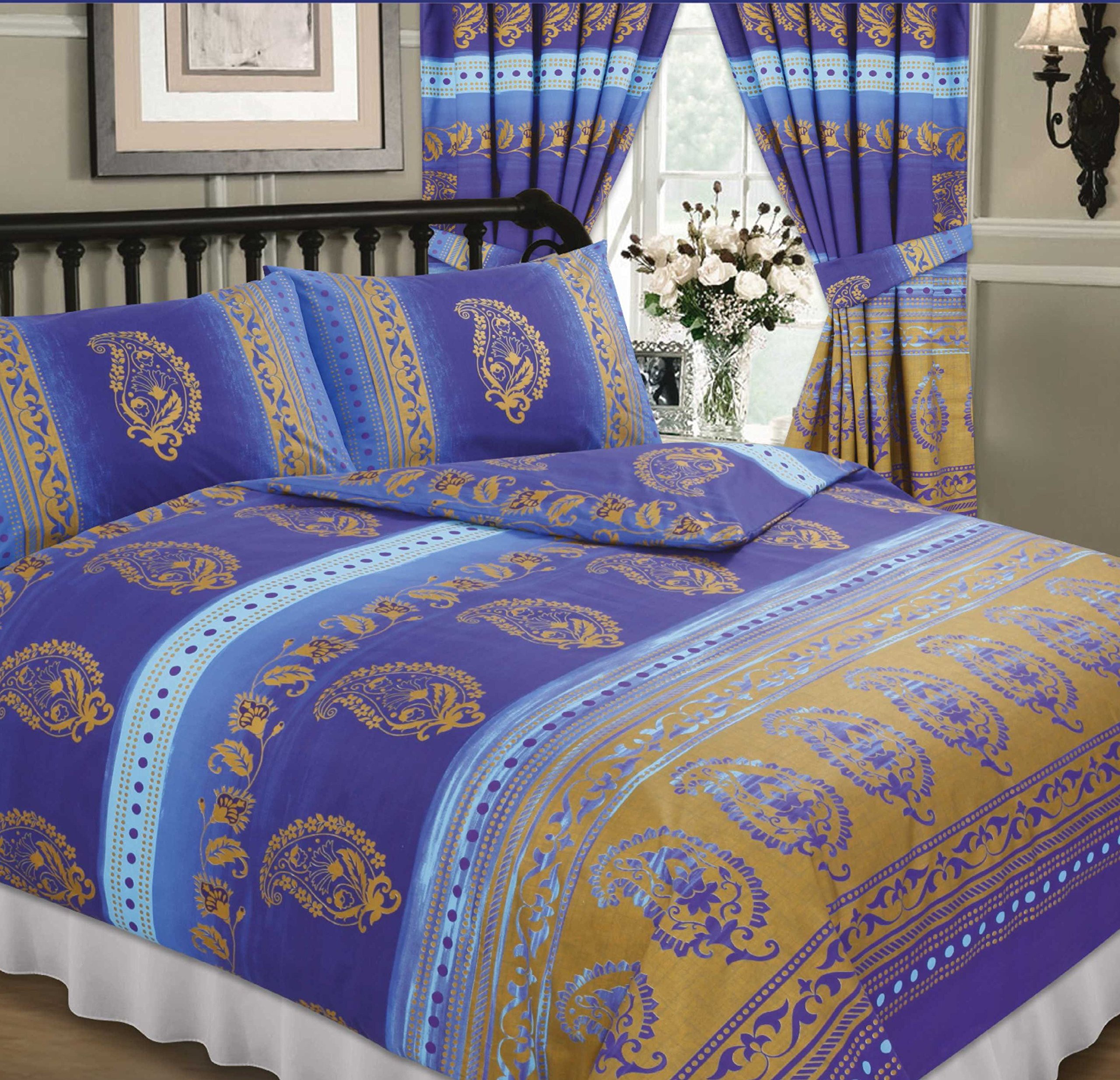 Ambiance Home Multi King Size Bed Duvet / Quilt Cover Set, Ethnic Asian Indian Floral Dots Print