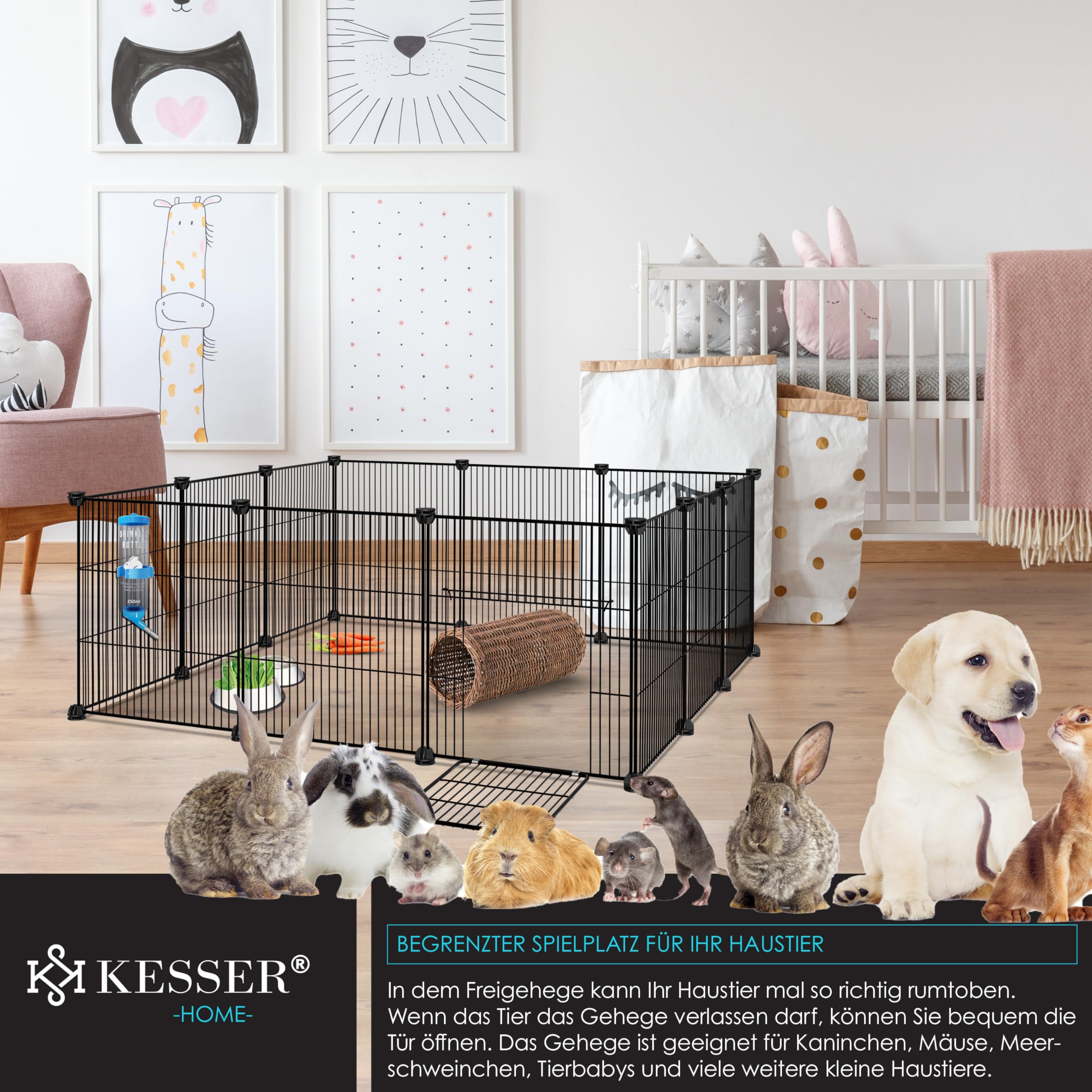 KESSER® - Enclos en Treillis pour Lapins - en Maille métallique - XXL - avec Porte - pour Petits Animaux, Cochon d'Inde, Lapins - Parcours Libre - Clapier pour intérieur et extérieur