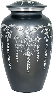Hind Handicrafts Silver Diamond Engraved Cremation Urn for Human Ashes Adult Funeral Urn Handcrafted - Large Burial Urn for Human Ashes - Bag Included (7.5