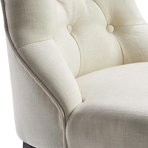 Miniatura 6 de Finch Elmhurst - Silla de comedor moderna con botones copetudos, elegante detalle de tela tapizada con respaldo alto, juego de dos, color crema