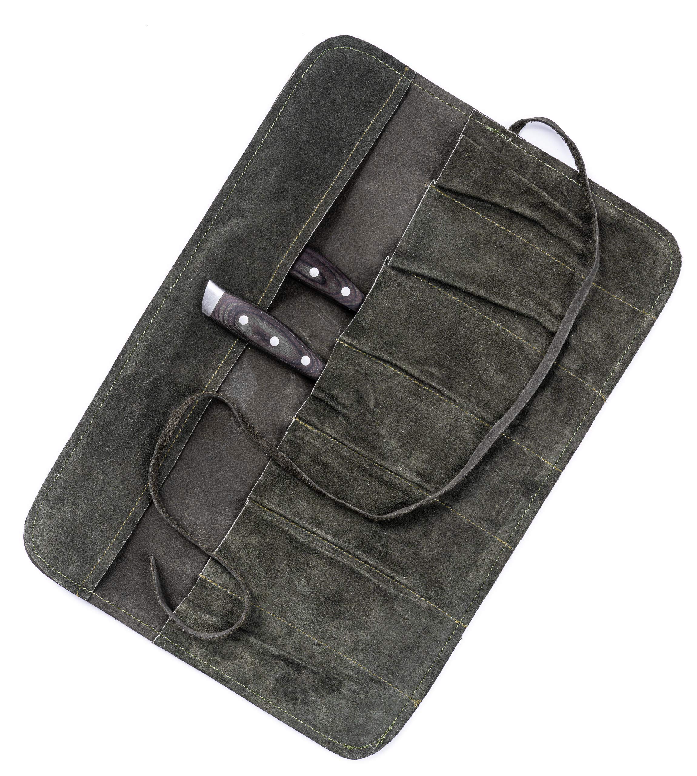 Rouleau à Couteaux Professionnel En Cuir De Bœuf - 3 Compartiments - Vintage Tan - Sans Marque