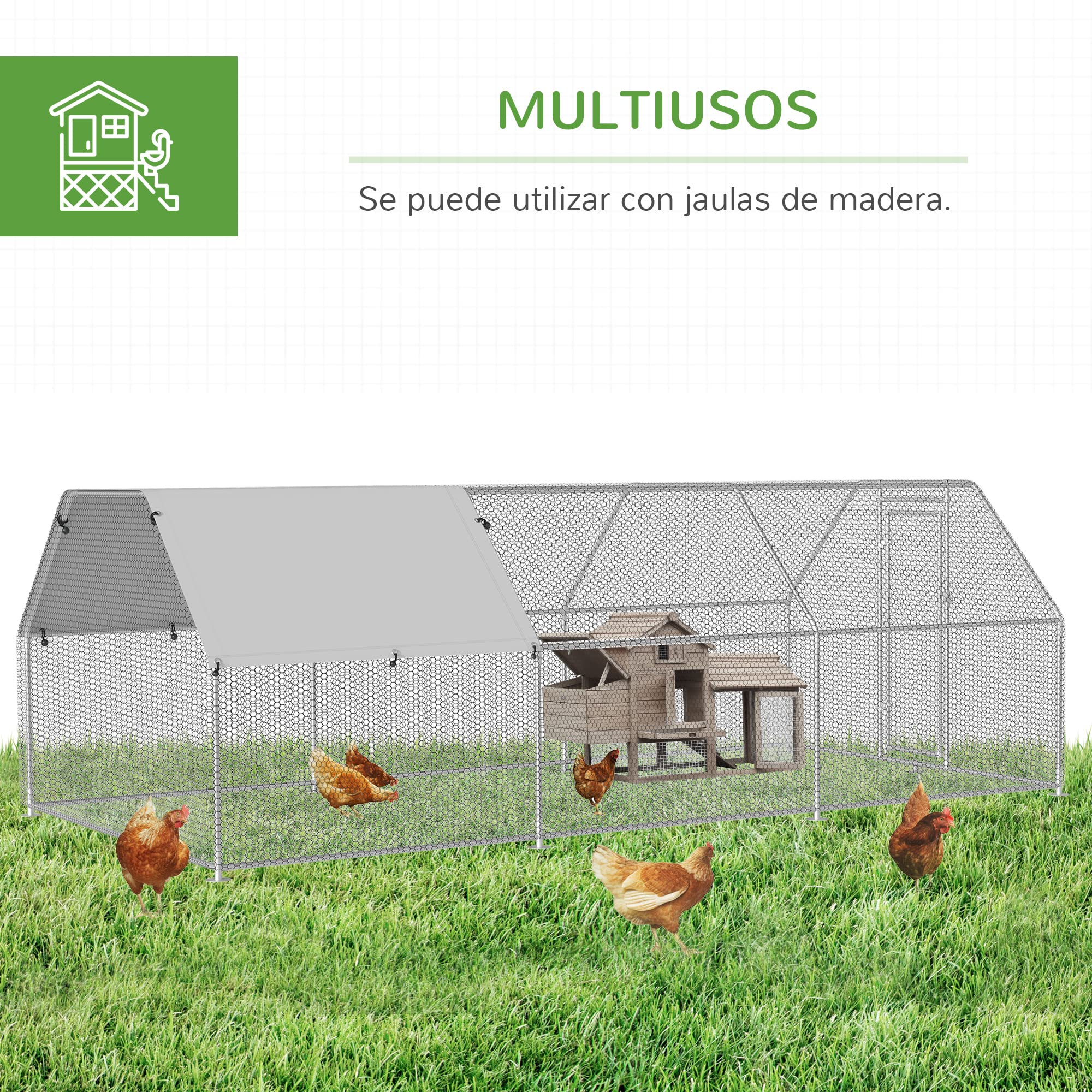 Pawhut Gallinero de Exterior 2,8x5,7x1,95 m Jaula con Cerradura para Aves de Corral de Metal Galvanizado y Cubierta Oxford