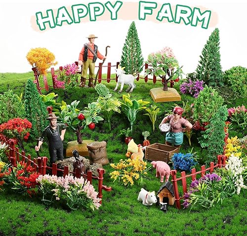 Miniatura 7 de Yilloog Juego de 55 piezas en miniatura de colores en racimo de flores, mini modelo, tapetes de césped artificial, juego de 20 mini hierbas, 16