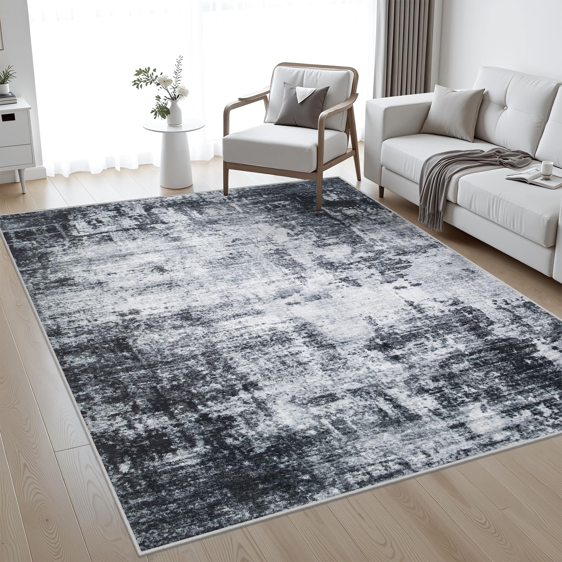 5x7 Area Rug Living Room Rug: Washable Modern Abstract Soft Thin Rug Indoor Floor No Slip Stain Resistant Carpet for Bedroom Dining Room Farmhouse