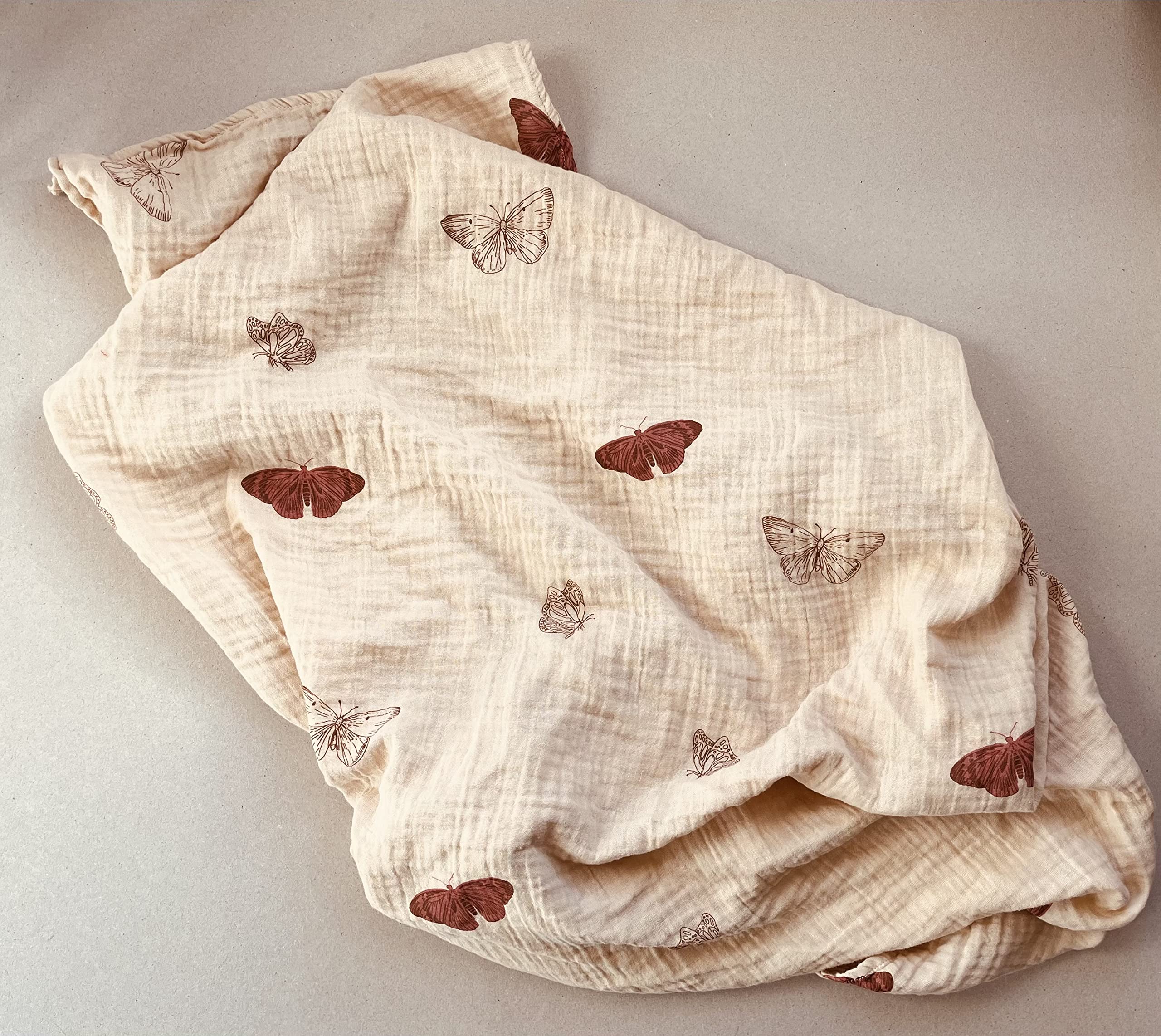 Leyl&Ari Muślinowy koc do przewijania, 100% bawełna organiczna (zestaw motyli boho)