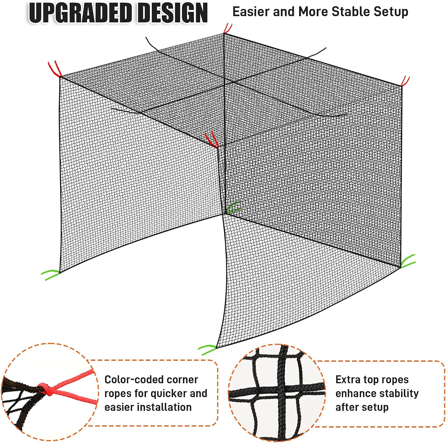 Baseball Batting Cage Nets, 10FT Baseball and Softball Batting Cage Netting for Backyard, Portable Hitting Practice Net with Carabiners & Carry Bag for Home Indoor Outdoor