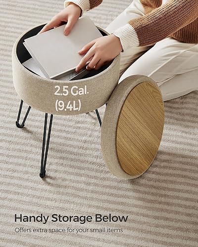 Miniatura 6 de SONGMICS Taburete de tocador, taburete otomano pequeño con almacenamiento, silla de tocador, 15.4 de diámetro x 17.4 pulgadas, 4 patas de metal,