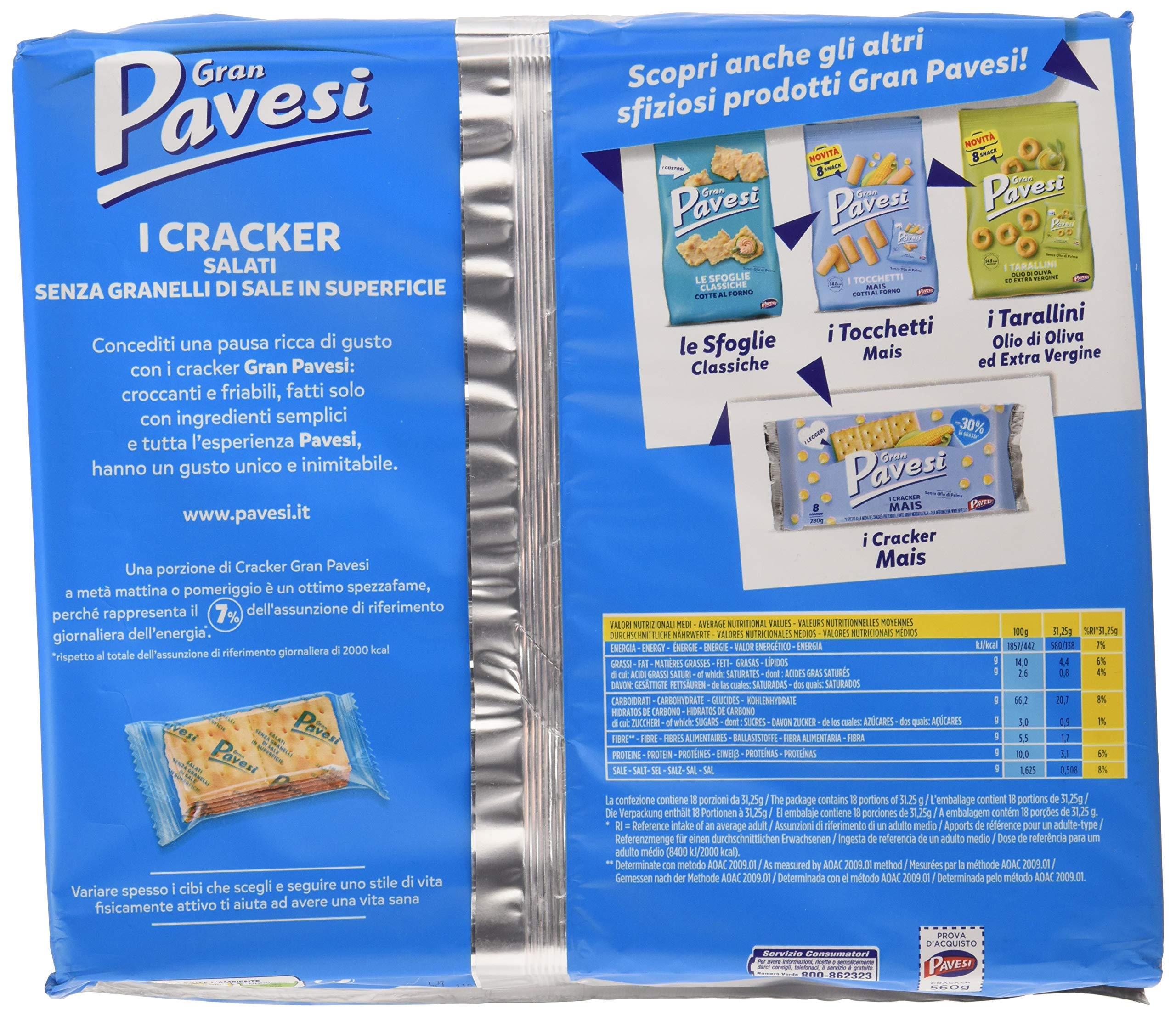 Pavesi Lot de 12 rackers Gran Bleu 560 g Snack salé, Multicolore, Unique