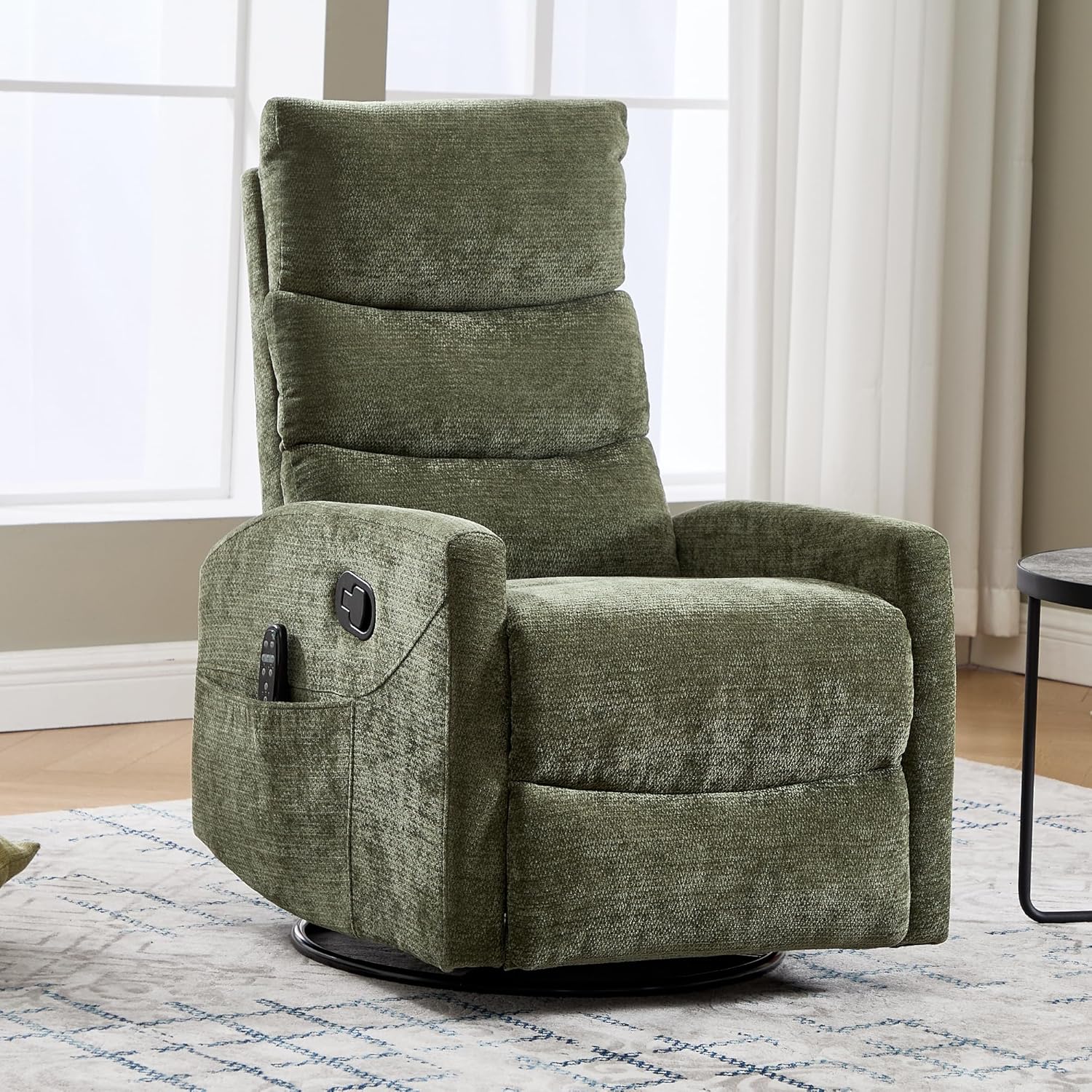 KEIKI 4-in-1 Manual Swivel Rocker Recliner Chair for Home Living Room, Chenille Chair with Back Massager & Heat, Home Theater Seating with Lumbar Support, Comfortable Lazy Boy Recliner Chair, Green