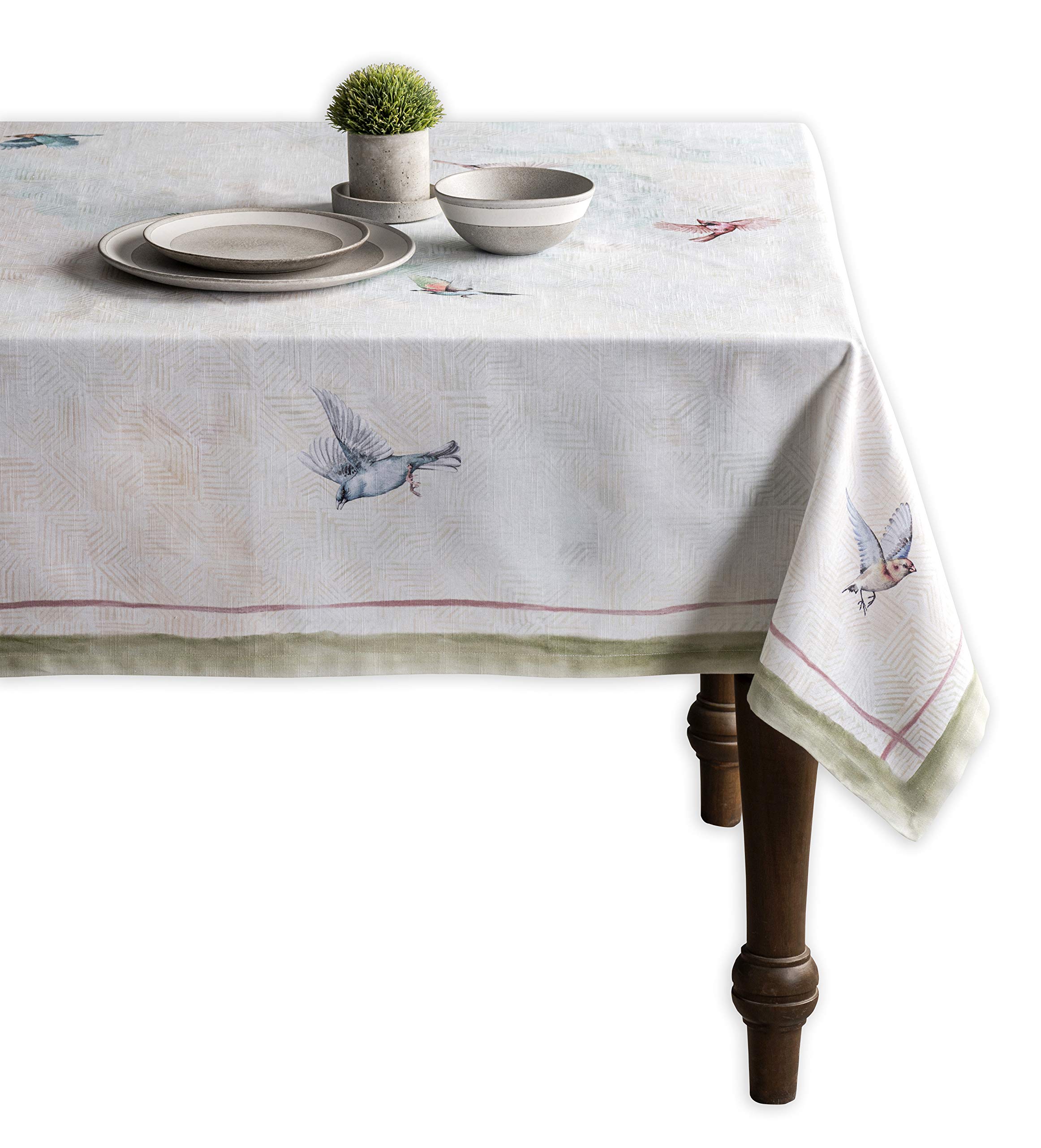 Maison d'Hermine Tischdecke, rechteckig, 100% Baumwolle, 220 cm x 160 cm. Wiederverwendbar, für den täglichen Gebrauch, zum Essen, für Partys, Festliche Anlässe und Frühjahr Sommer (Flying Birds)