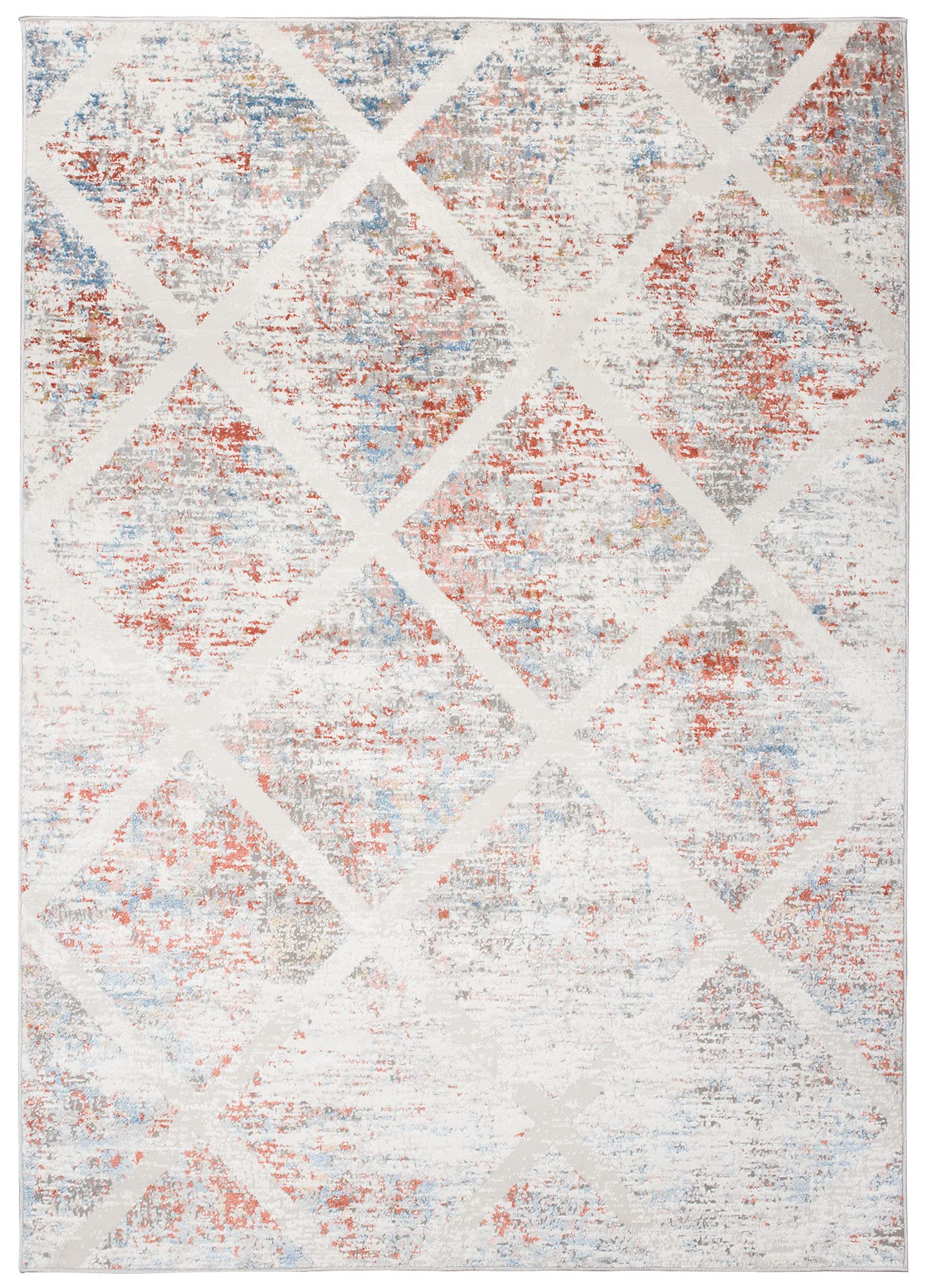TAPISO Valley Dywan z krótkim włosiem, nowoczesny, abstrakcyjny, szary, czerwony, niebieski, wielokolorowy, czworokątny, do sypialni, salonu, biura, 140 x 200 cm