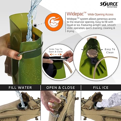 Miniatura 9 de Source Tactical Hydration Pack - 3L WXP Widepac Water Bladder with External Fill Port - High-Flow Storm Drinking Valve - Dual Function BackpackMOLLE