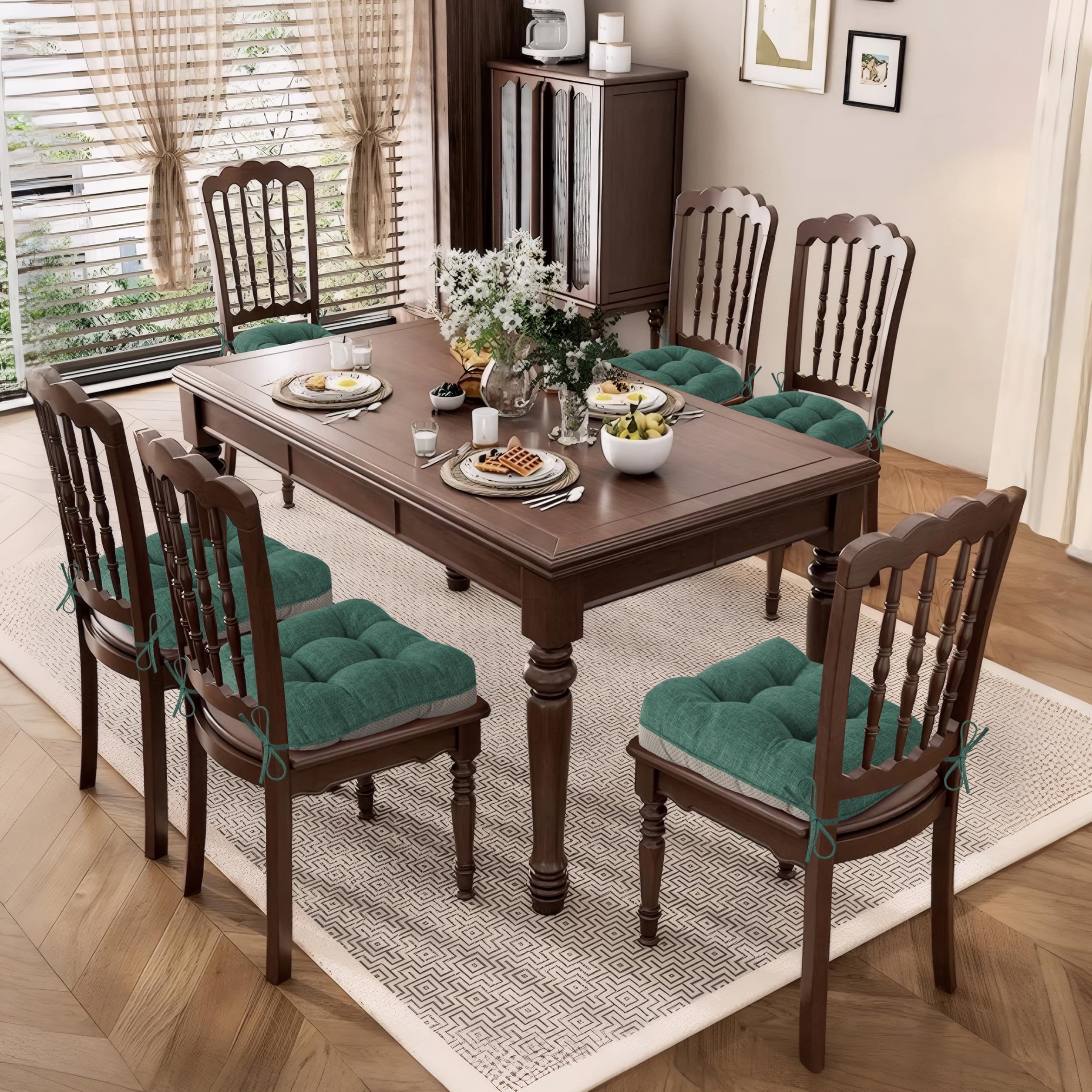 AddGrace 6er Set Sitzkissen 40 x 40 x 10cm Tiefgrün | Weiche Stuhlkissen mit Hochwertiger Polsterung für Innenbereich Küche oder Esszimmer