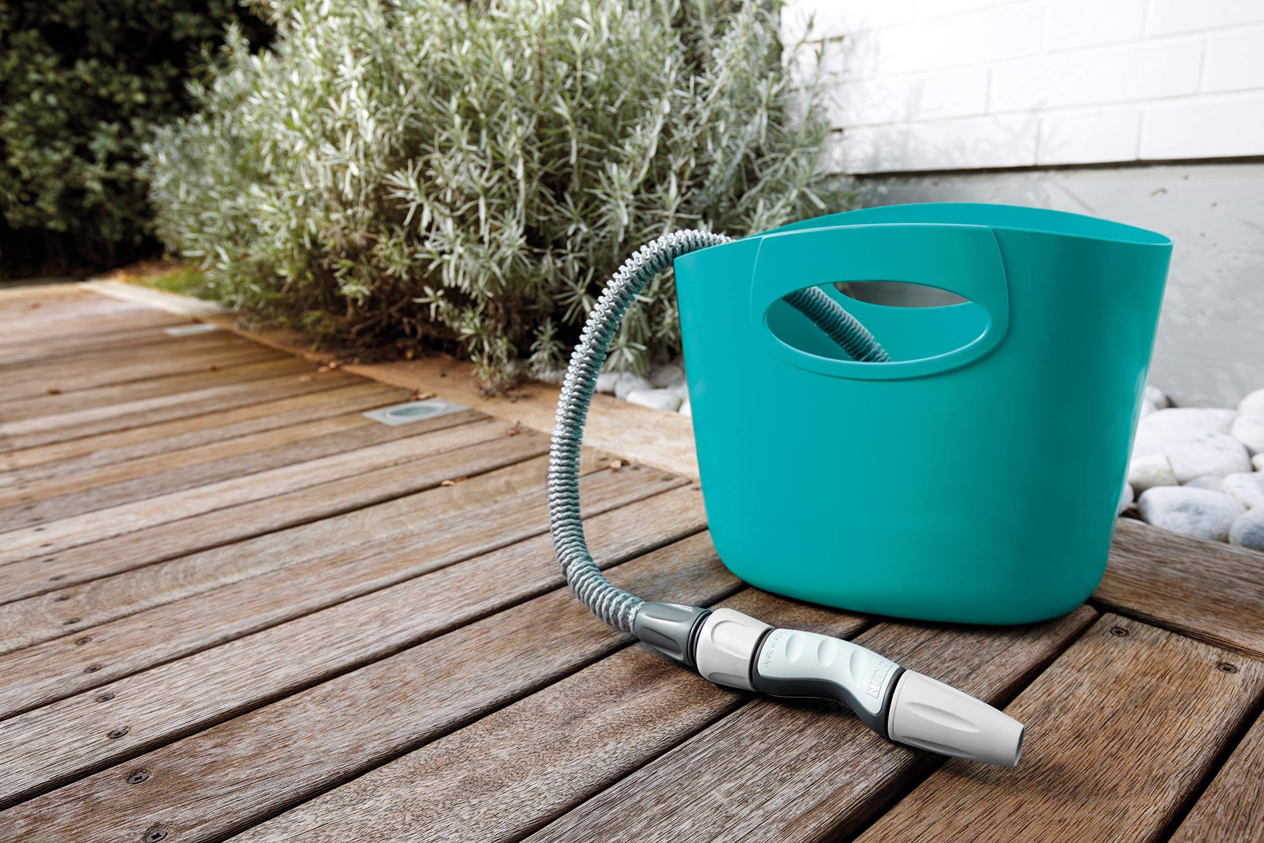 GF Garden Aquapop 15 Tuyau extensible de jardin 15 m en kit prêt à l'emploi avec sac en plastique pratique Bleu clair pour l'arrosage de jardin, balcons, terrases et légumes