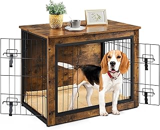 Yaheetech Hundekäfig Möbel mit Hundedecke & 2 Türen, Hundebox für Zuhause, Moderne Hundehütte Indoor bis zu 61 kg, Hundebox Holz für Wohnzimmer, 80x56x64 cm, Braun product image