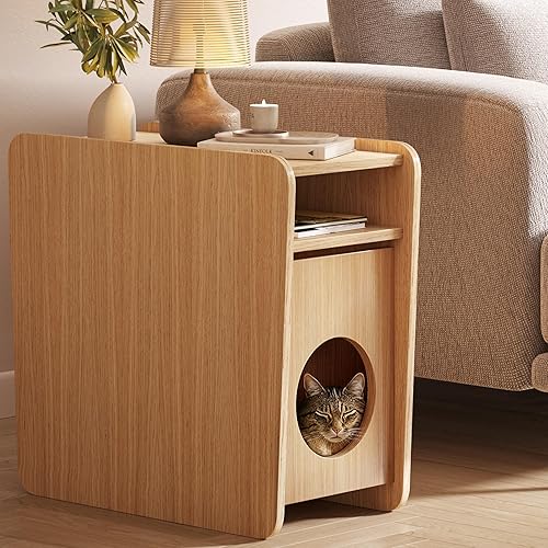 Miniatura 8 de WERMO Mesa Auxiliar Refugio para Gatos de 12'' - Casa para Gatos de Interior y Cama Cueva Cerrada y Escondite para Mascotas Pequeñas con