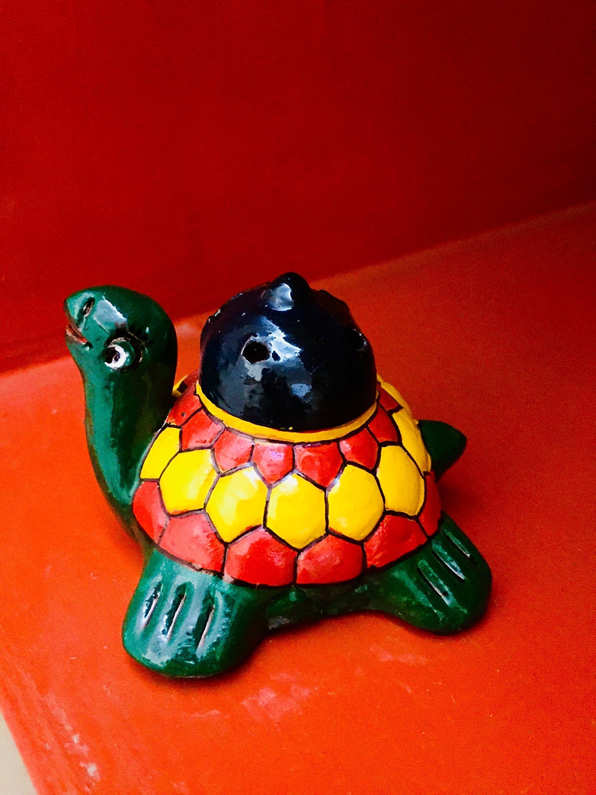 Home Utility Decorative Terracotta Handmade Earthenware Handpainted Multicolored Fengshui Special Tortoise Shape Agarbatti Stand