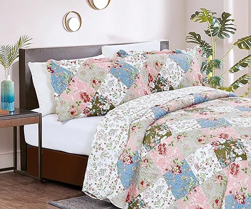 Miniatura 132 de Brilliant Sunshine Juego de edredón de 3 piezas con 2 fundas de almohada, diseño de corazón gris, diseño floral y de encaje, colcha reversible