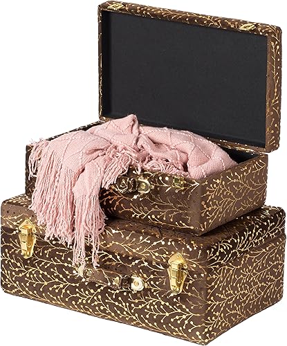 Vintiquewise Juego de 2 maletas decorativas de terciopelo copetudo, color marrón