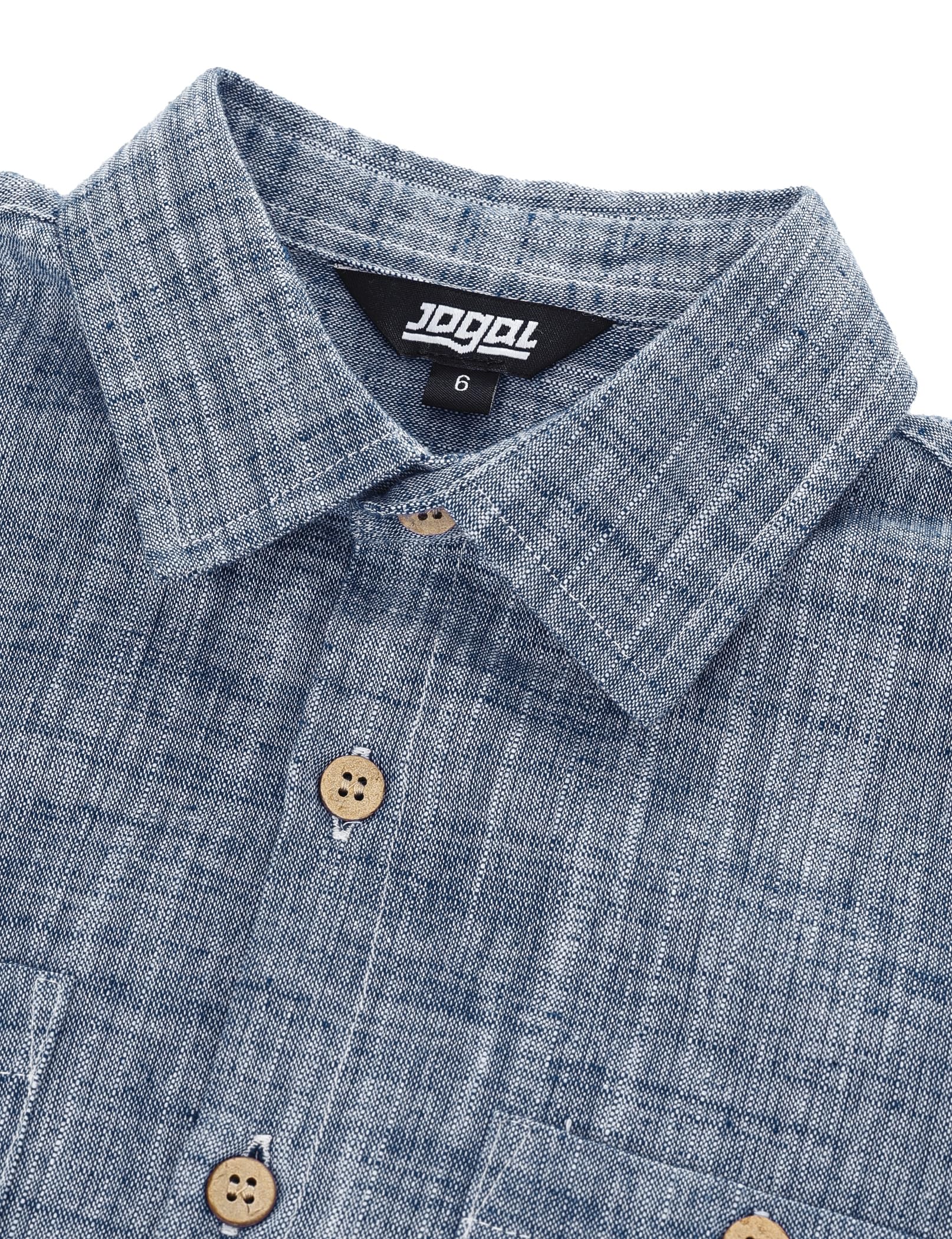 JOGAL Camisa de cambray de manga corta con botones para niños de 6 a 14 años