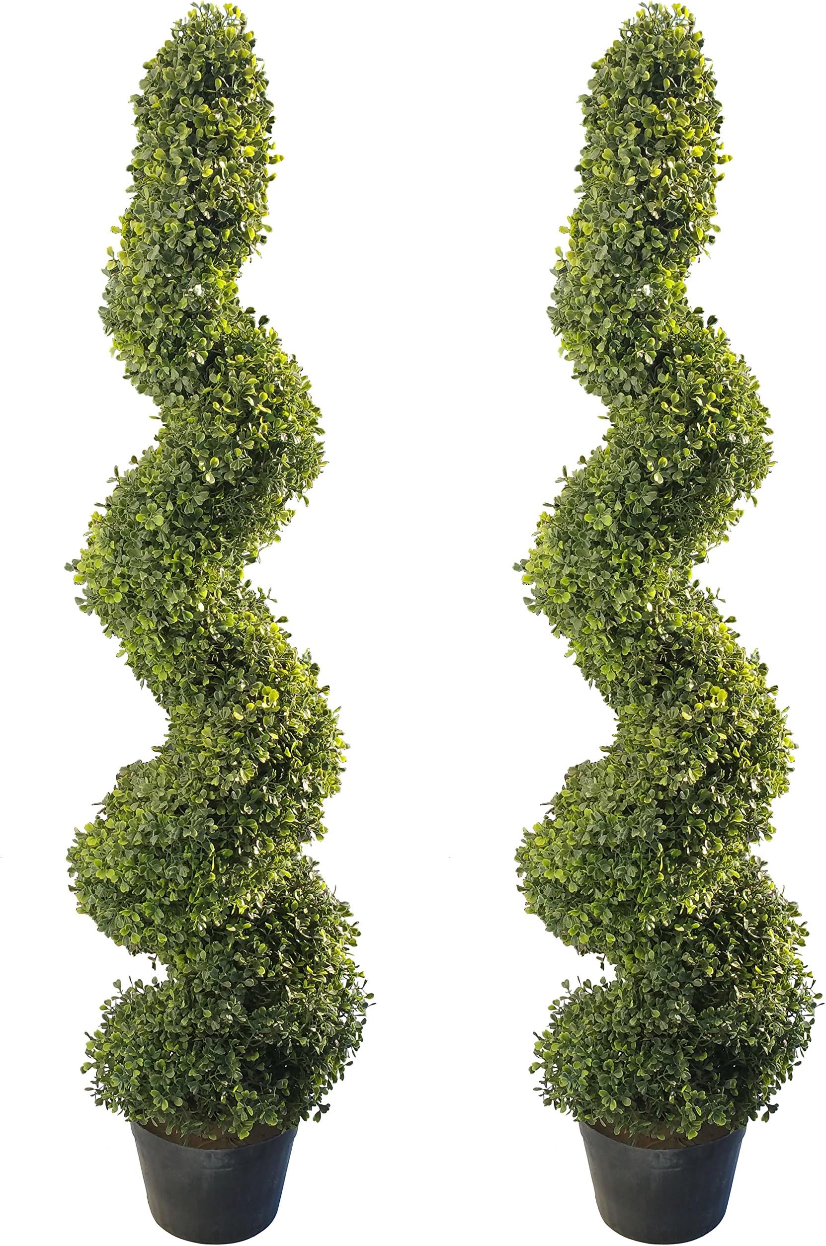 4'Artificial Topiary Spiral Boxwood Trees (Set of 2) by Northwood Calliger|Highly Realistic Potted Decorative Buxus Shrubs|Fake Plastic Plants for Home / Garden|Indoor & Outdoor Use|UV Protected