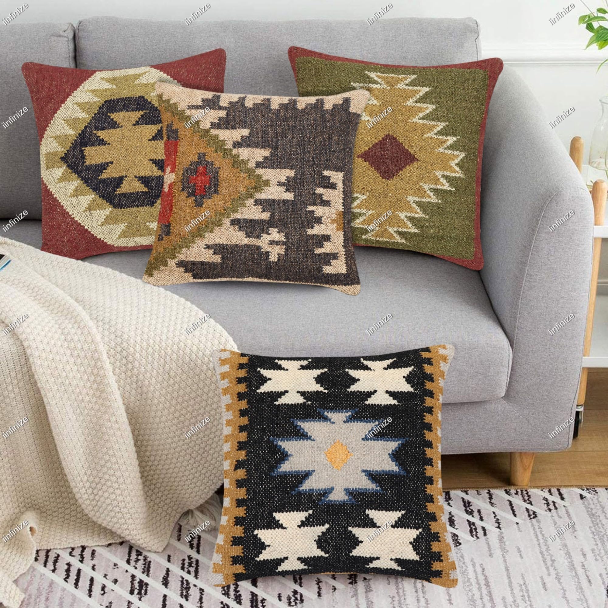 Housses de coussin en jute 45x45 fait main style rustique lot de 4