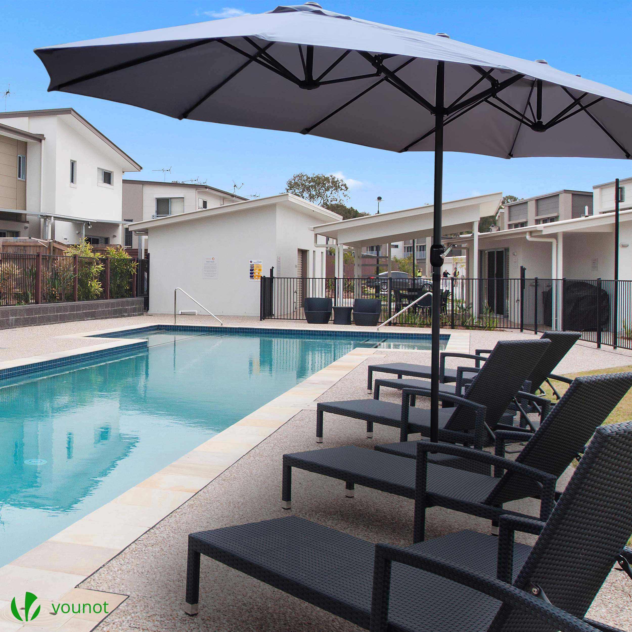 VOUNOT® Sombrilla Parasol Rectangular, Sombrillas Jardin Grandes para Terraza Playa Piscina Mercado Patio Exterior, 460 x 270 cm, Protección Solar UV50+, Doble Gris