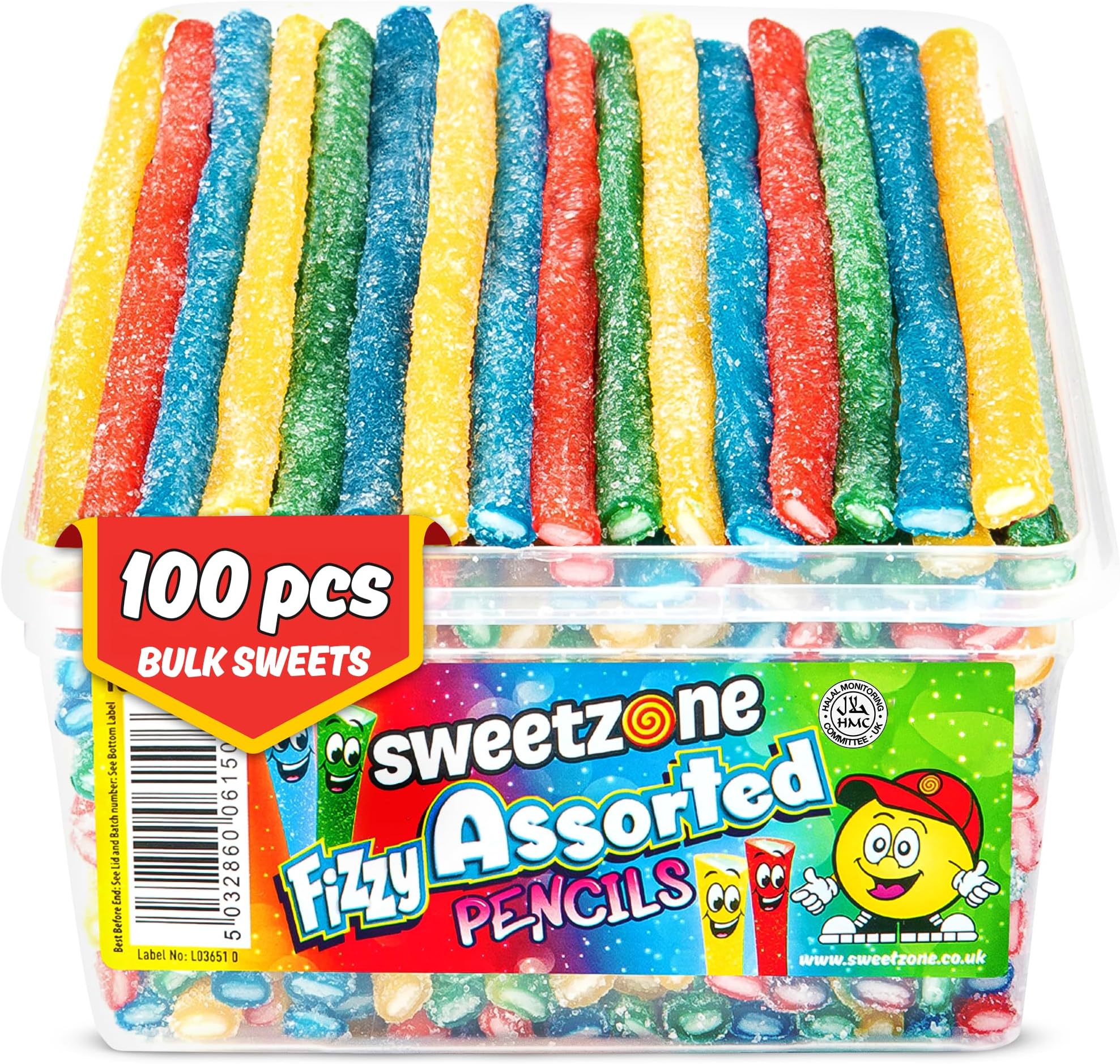 Fizzy Assorted Pencils, Fruity Sour Candy Sticks Soft Retro Sweeties, Halal Bulk Sweet Box, 100 Pcs, Bulk Sweet Tubs With Gummy Candy For Kids, Party Fun And Colourful Chewy Gummies