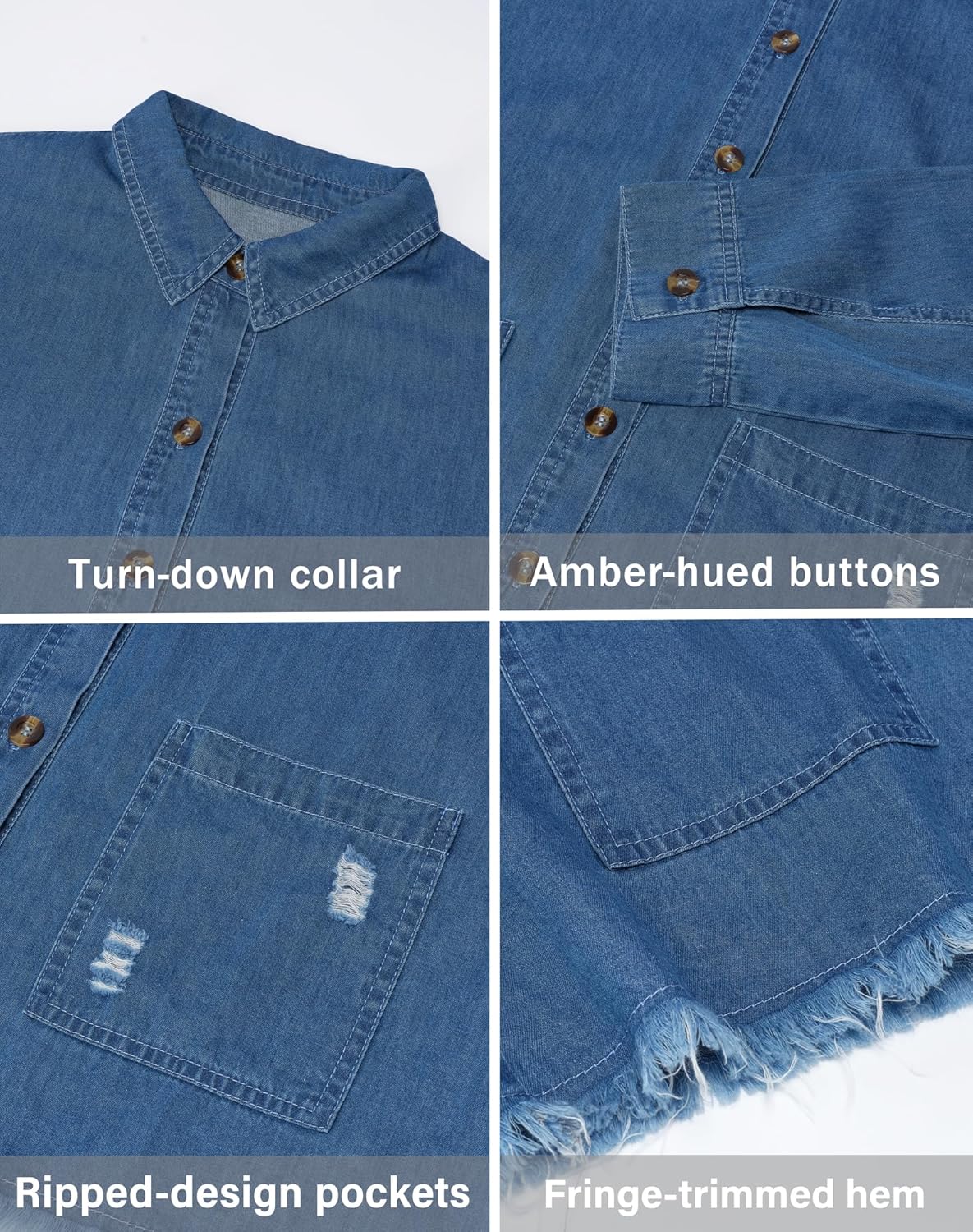 roswear Jean Shirt for Women Button Down Shirts Denim Tops Western Fall Outfits - Image 6