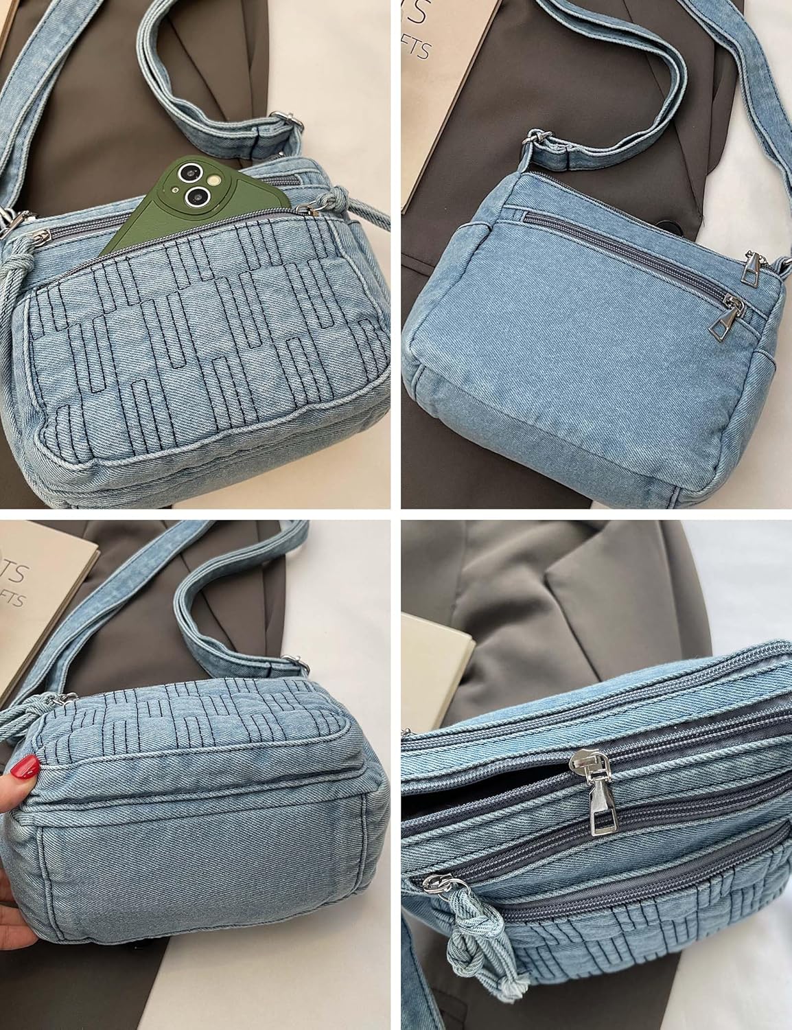Vintage Denim Crossbody Bag for Women, Adjustable Strap Jean Purse, Blue Casual Shoulder Handbag - Image 5