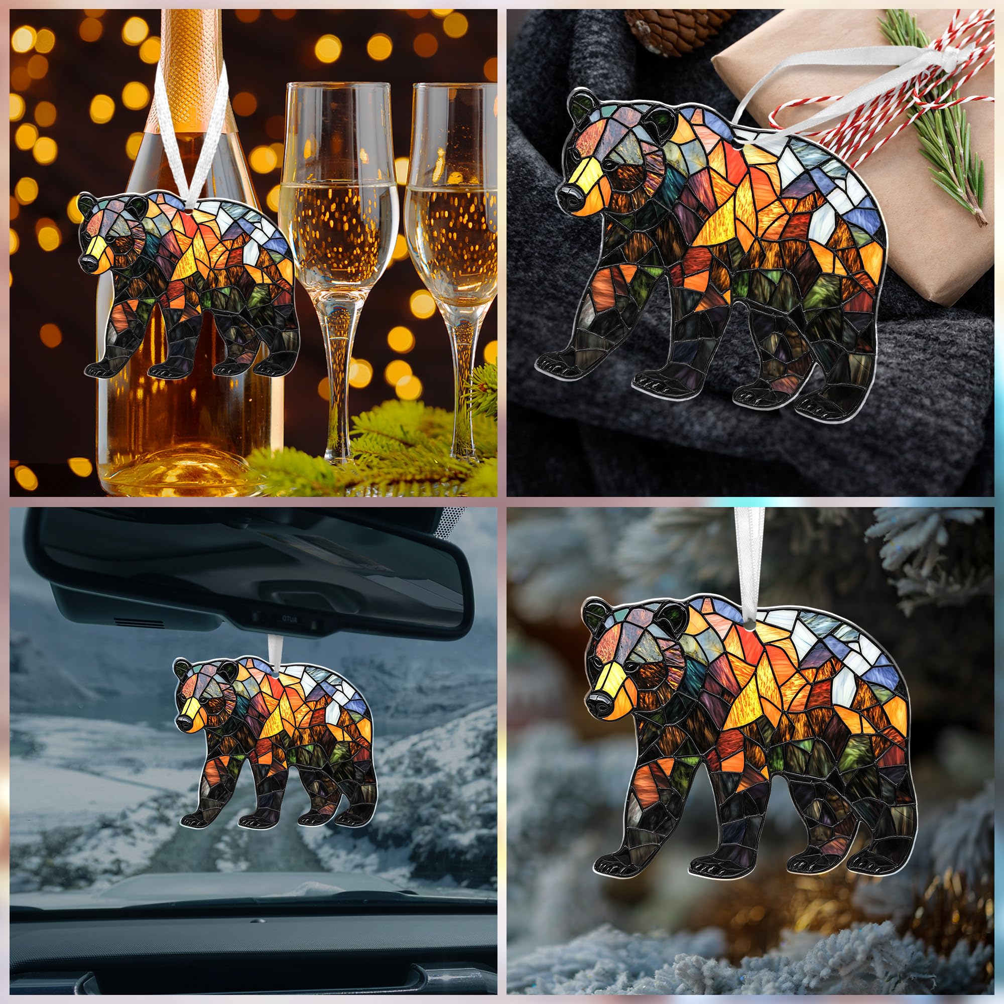 FLAGWIX Christmas Bear Gifts for Women - 2D Flat (Not 3D) Acrylic Christmas Ornaments 2025 Tree - Brown Bear Ornaments, Animal Lover Birthday Gifts for Women Men Mom Dad Friend, Animal Lovers Gift