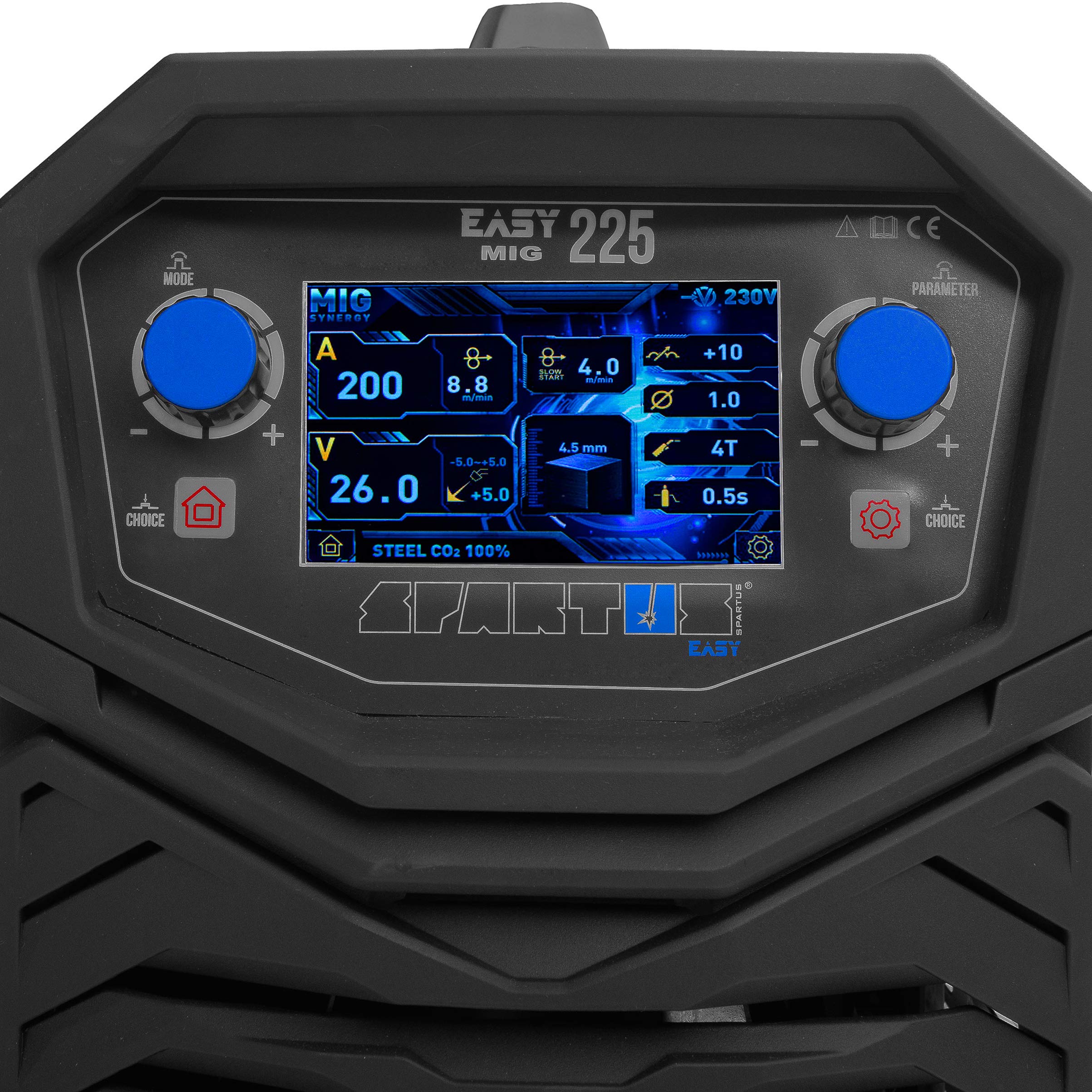 Spartus EasyMIG 225 - Máquina de Soldar Inverter con Gas 200A - Profesional, Multifuncional, Sinergia Total - Soldadura: MIG, MAG, MMA, TIG-Lift