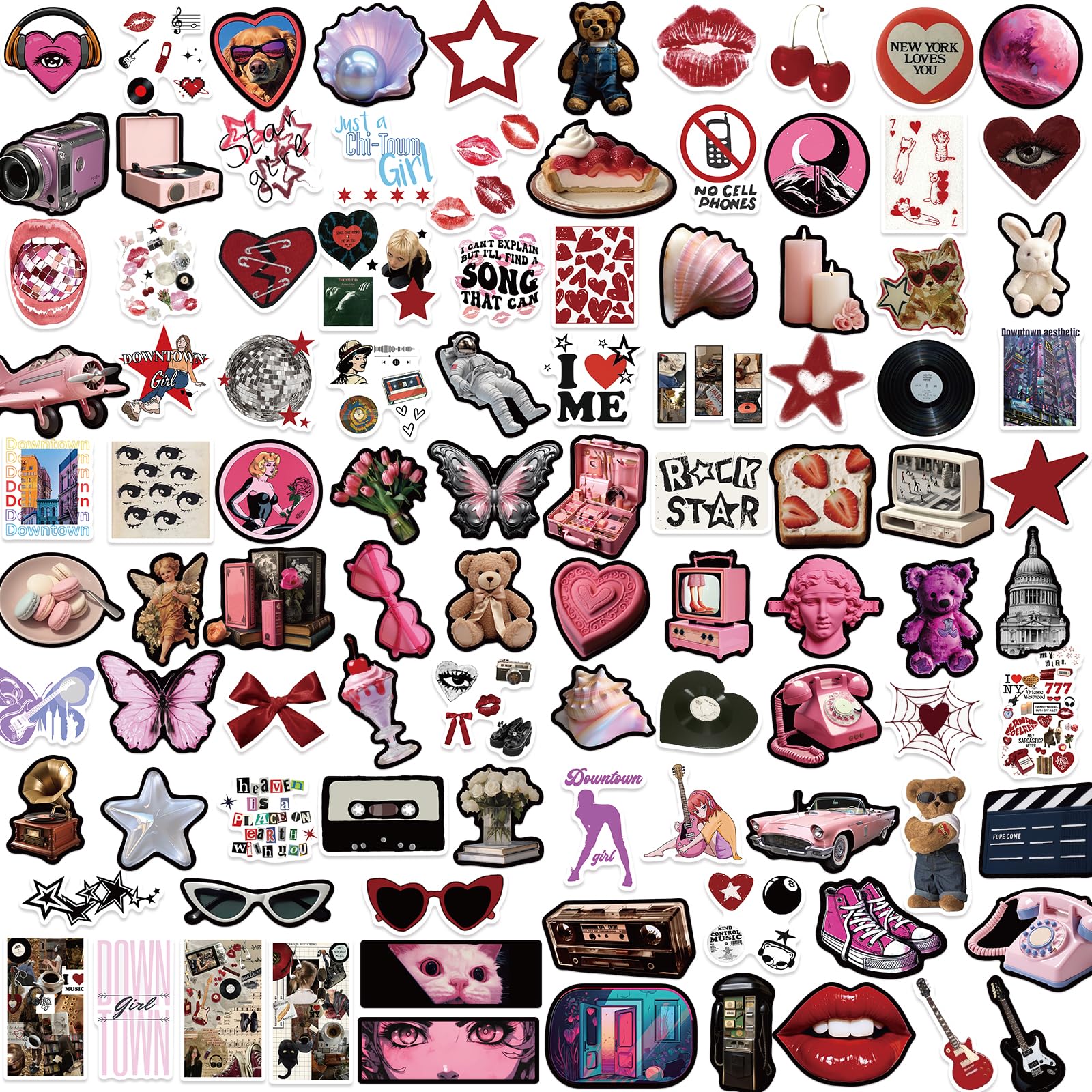 Y2K Ästhetische Aufkleber Downtown Girls, Y2K Retro-Aufkleber, coole 2000er-Jahre, Cyber-Aufkleber, trendige Aufkleber für Wasserflasche, Laptop, Gitarre, Skateboard, Vinyl-Aufkleber für Mädchen,