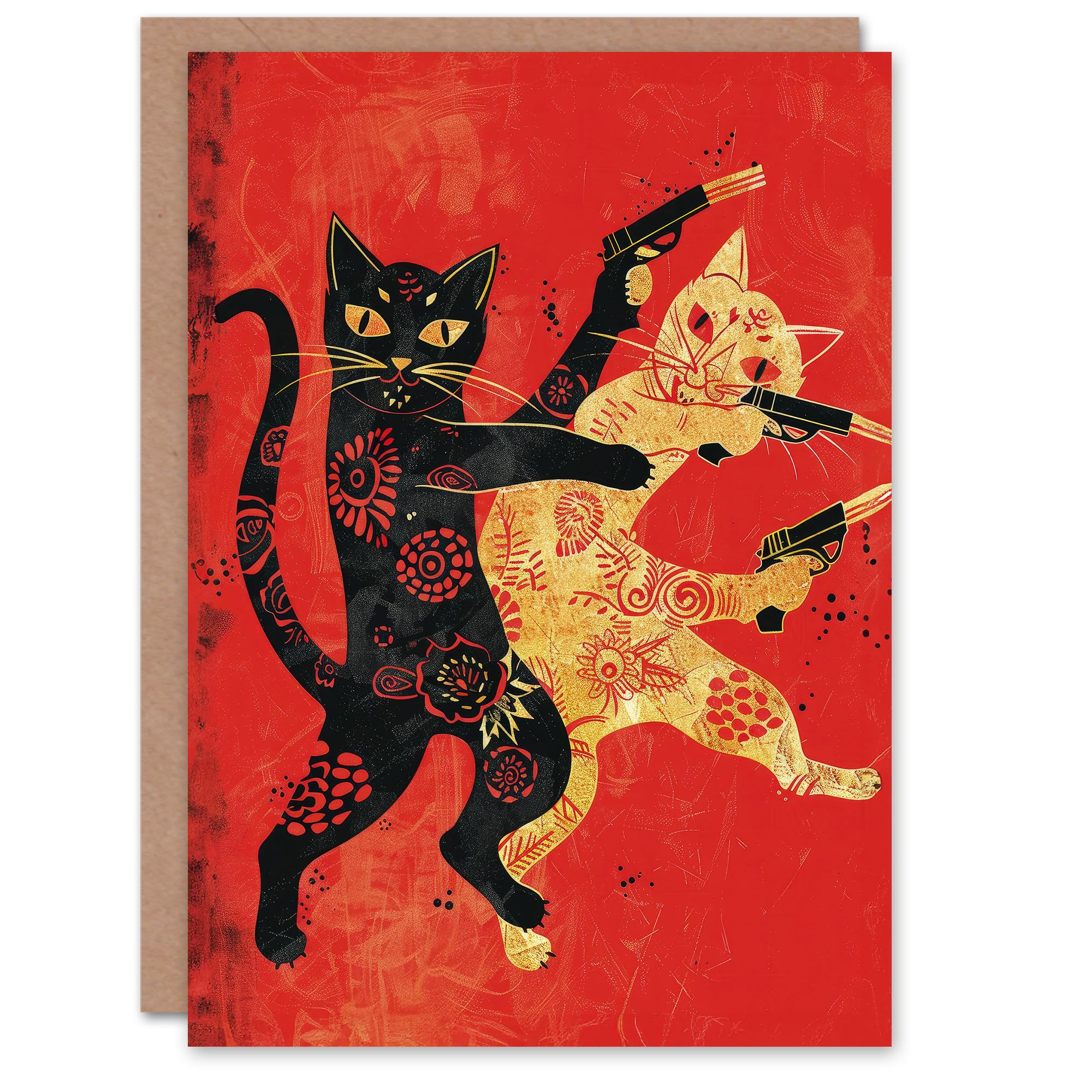 Artery8 Birthday Card Chinese Cats Fight Fun Quirky Design For Him Man Male Dad Brother Son Papa Grandad Greeting Card